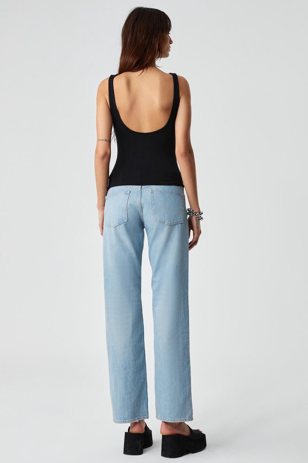 TRESAS Kadın Slim Askılı Yaka Astarlı İnce Kısa Siyah Bluz