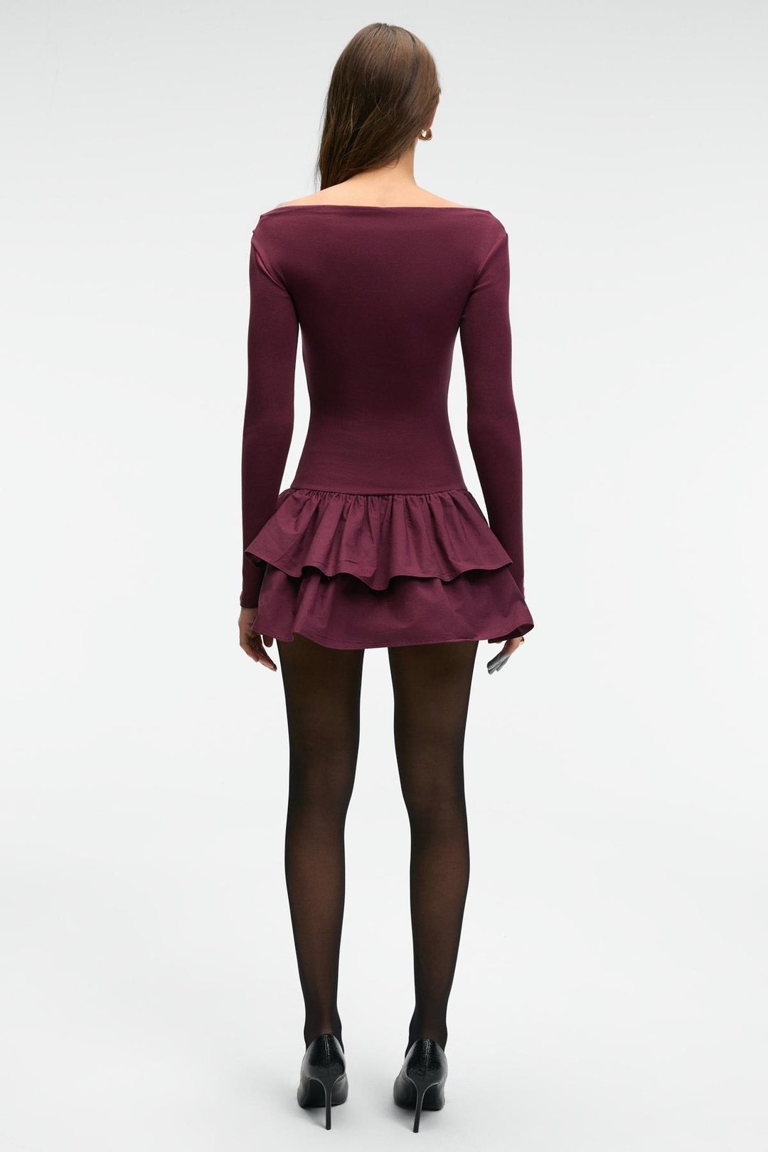 TRUSEA Kadın Üstü Esnek Eteği Dokuma Kumaşlı Regular Mini Bordo Elbise