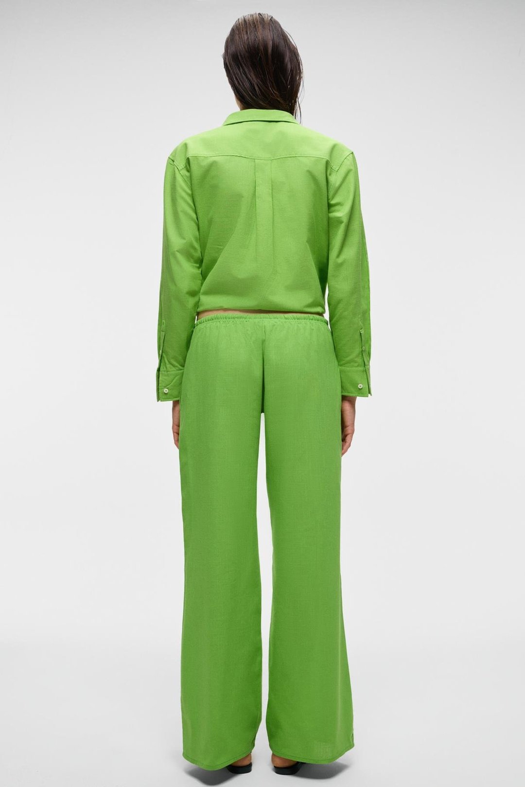 UBANA Kadın %100 Pamuk Keten Görünümlü Comfort Fit Yeşil Pantolon