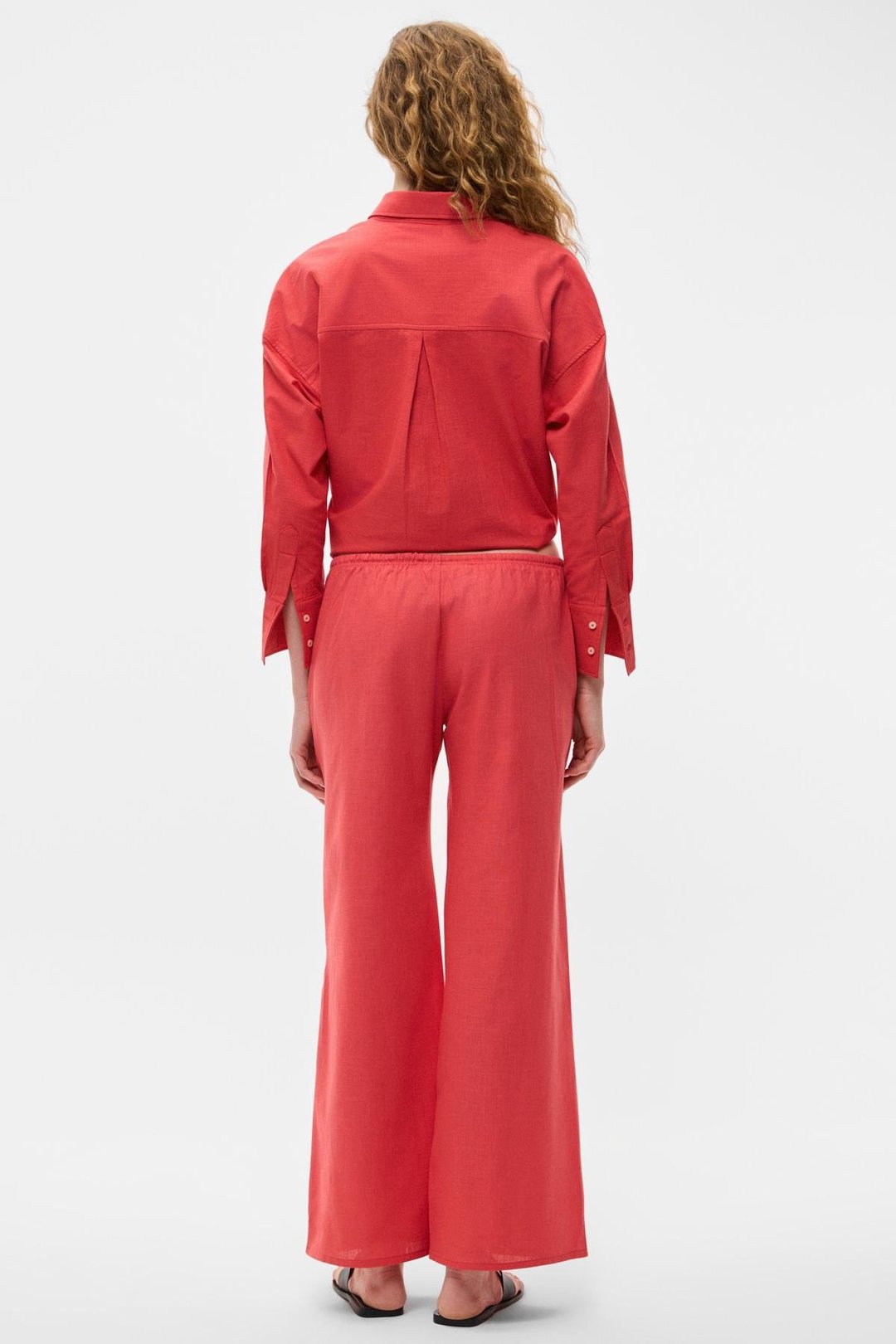 UBANA Kadın %100 Pamuk Keten Görünümlü Comfort Fit Kırmızı Pantolon