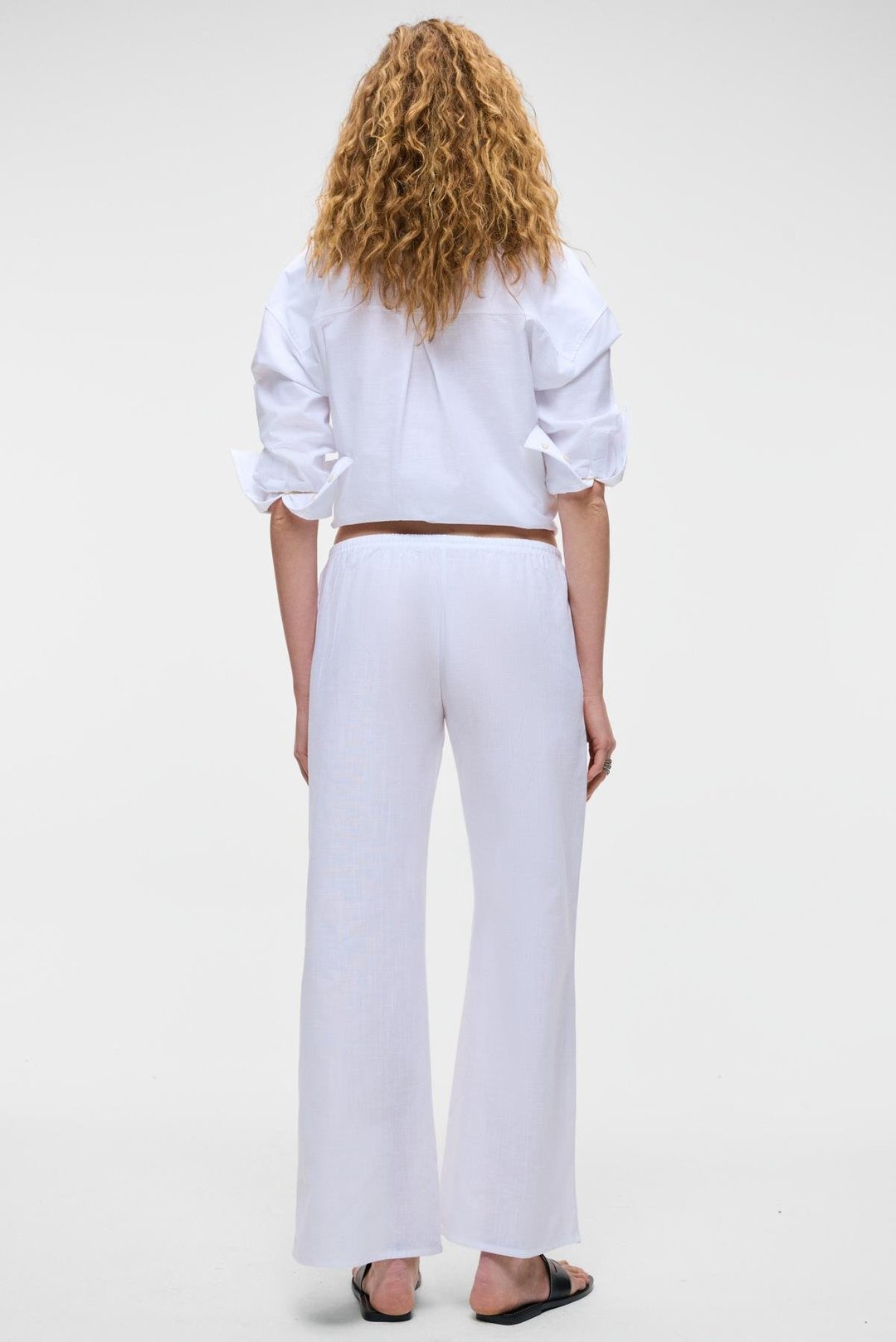 UBANA Kadın %100 Pamuk Keten Görünümlü Comfort Fit Beyaz Pantolon