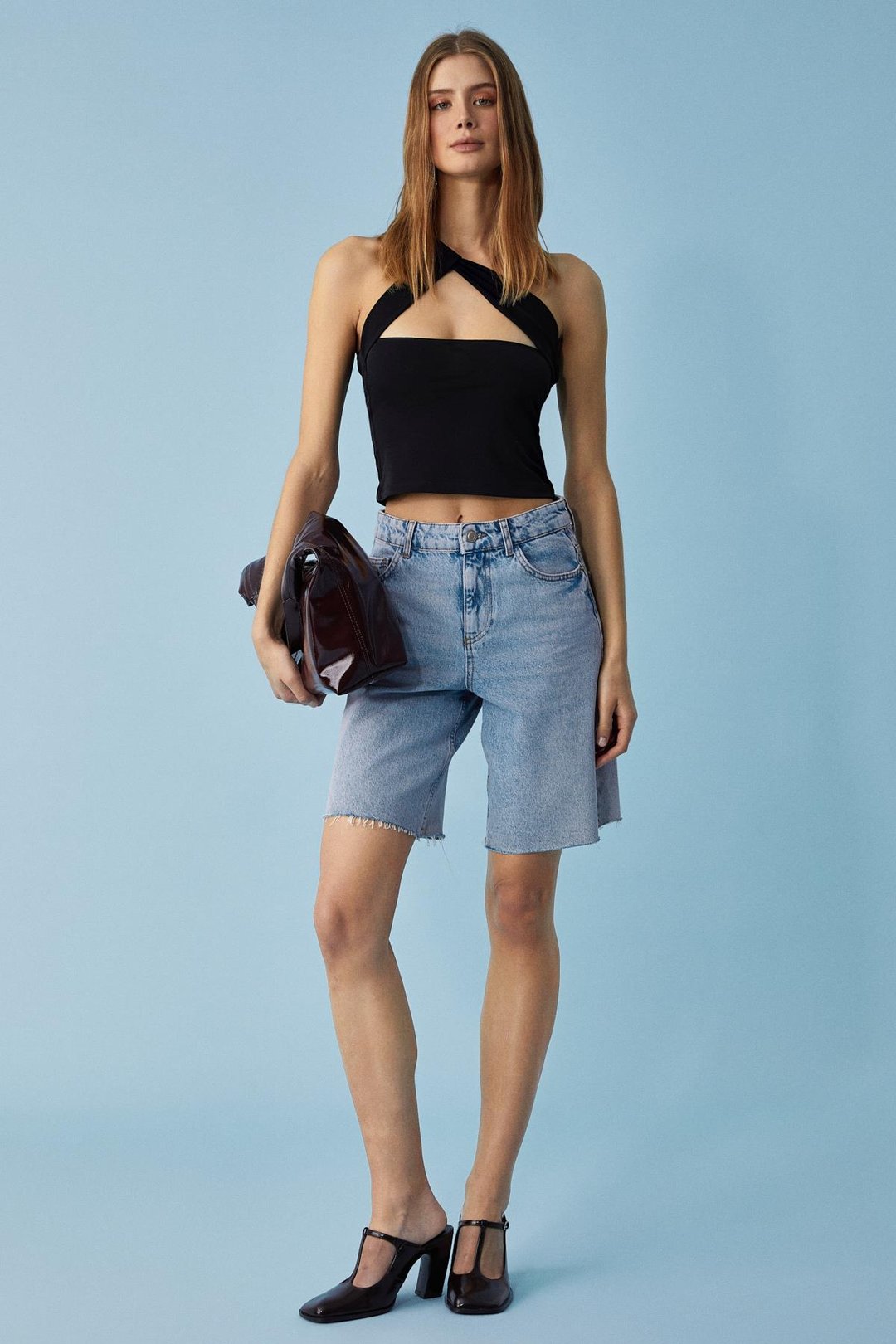 UJERAN Kadın Asimetrik Yaka Slim Kolsuz Siyah Bluz