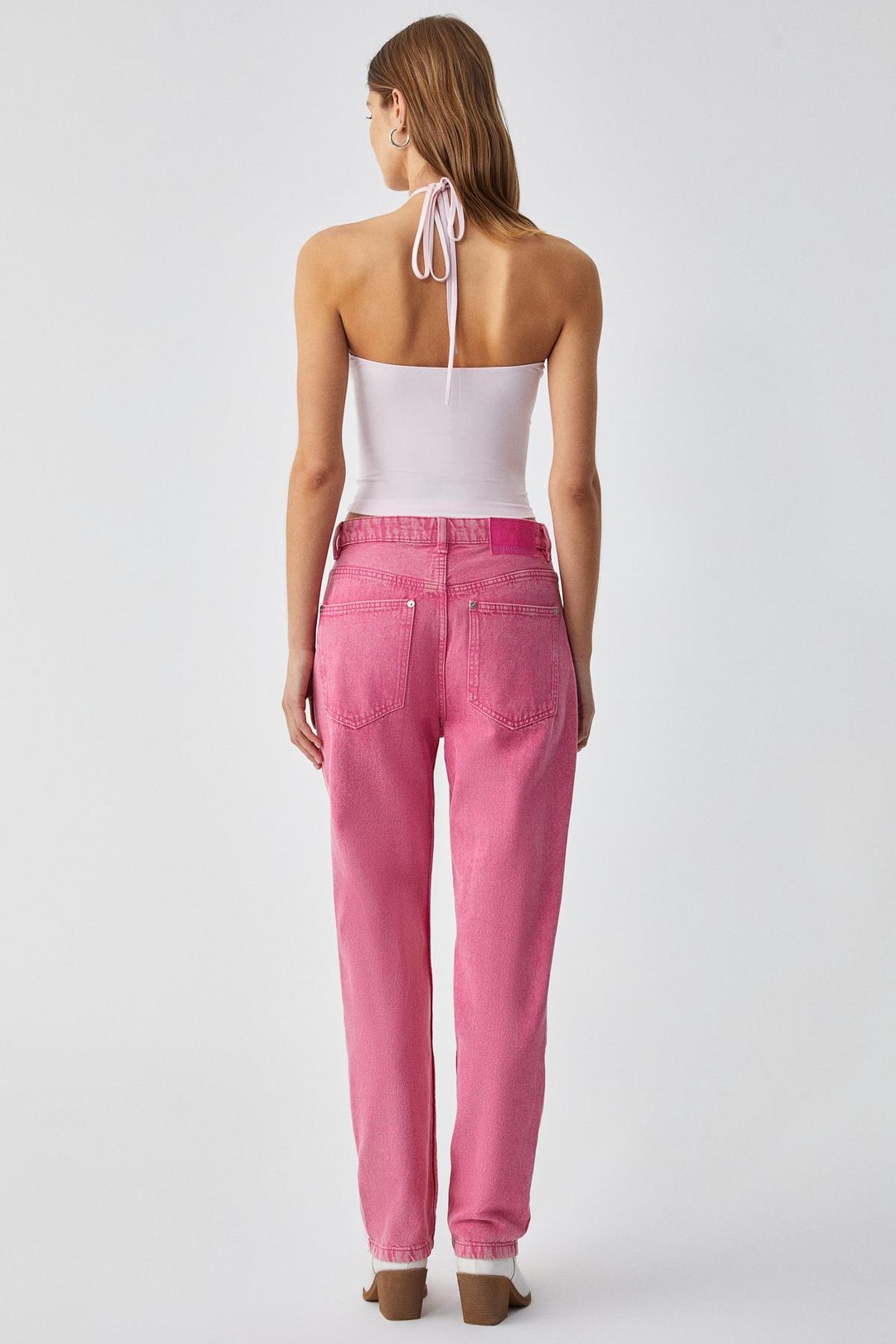 URICI Kadın Slim Askılı Yaka Bağcıklı İnce Kısa Pembe Büstiyer