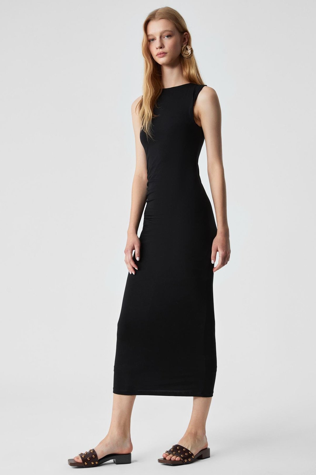 UWEN Kadın Slim Kayık Yaka Kolsuz İnce Astarlı Uzun Siyah Elbise