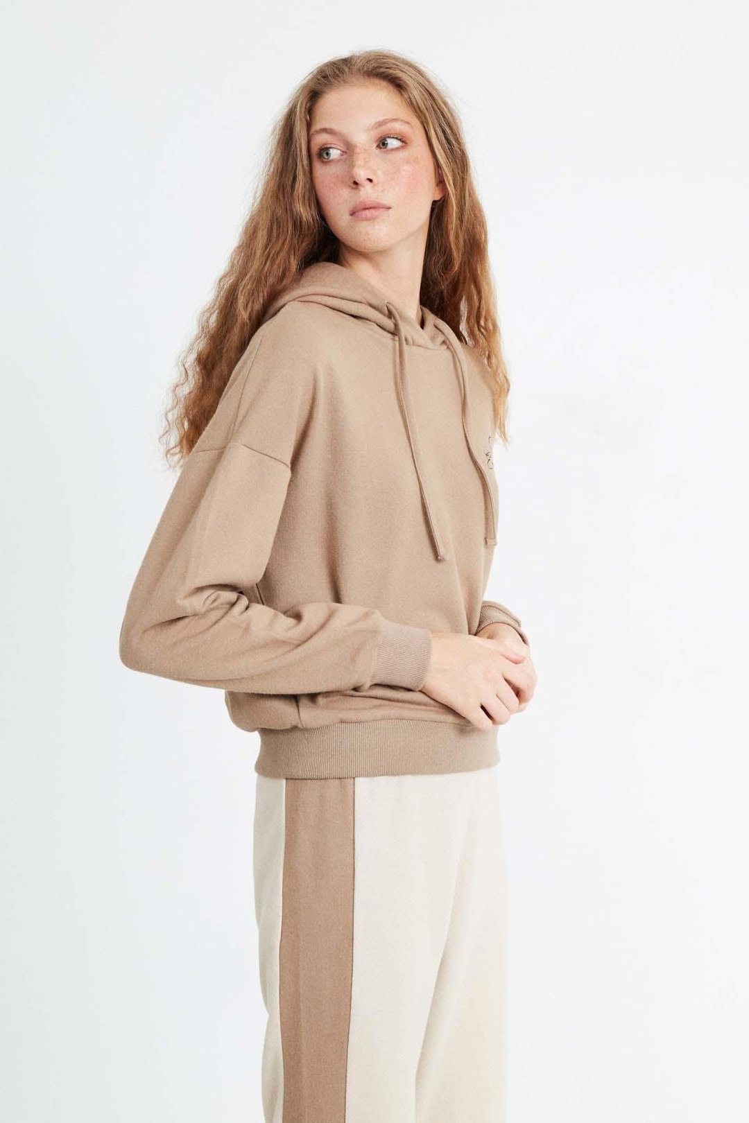 Valentına Kadın  Baskılı Kapüşonlu Comfort Fit Kahverengi Alt-Üst Takım