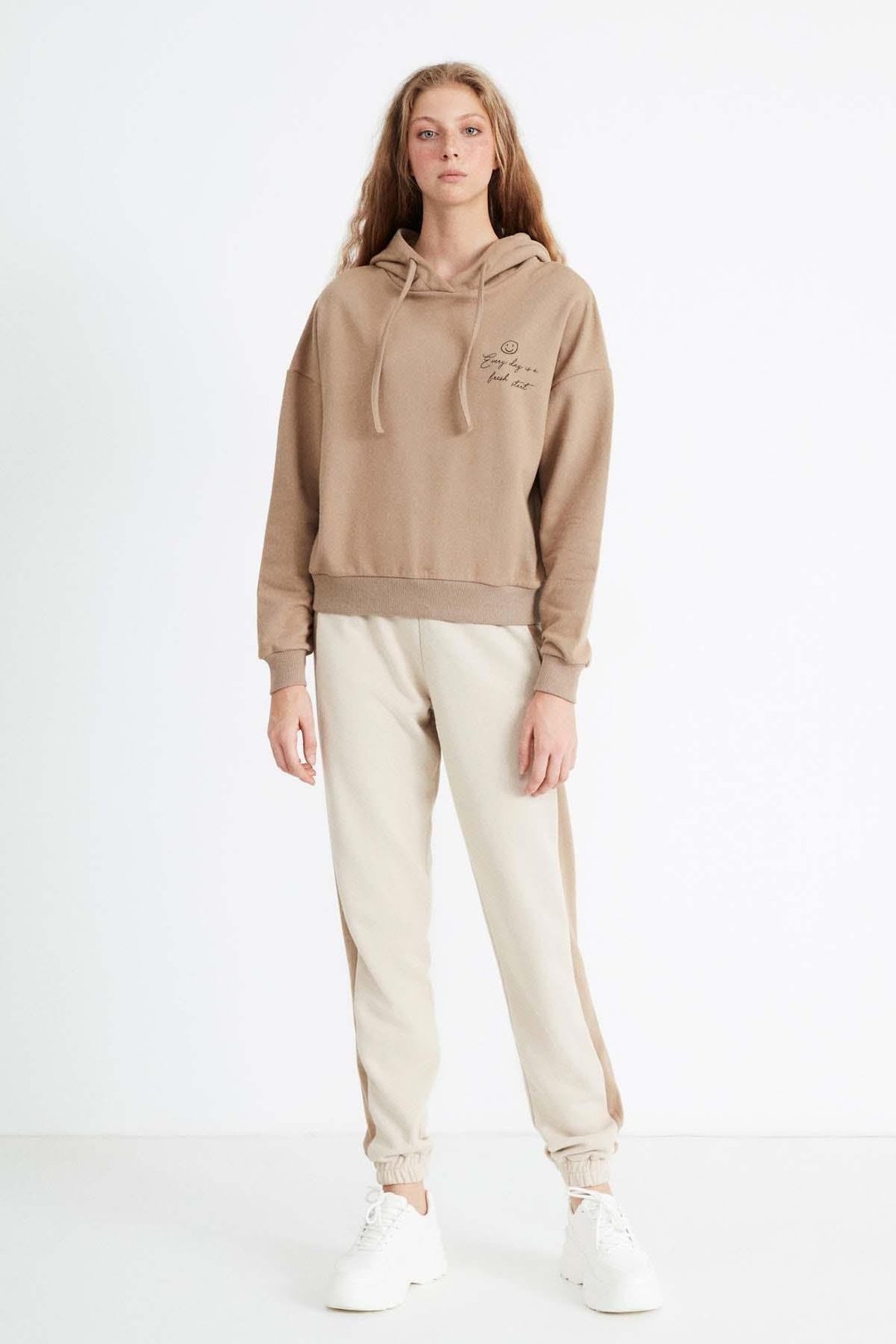 Valentına Kadın  Baskılı Kapüşonlu Comfort Fit Kahverengi Alt-Üst Takım