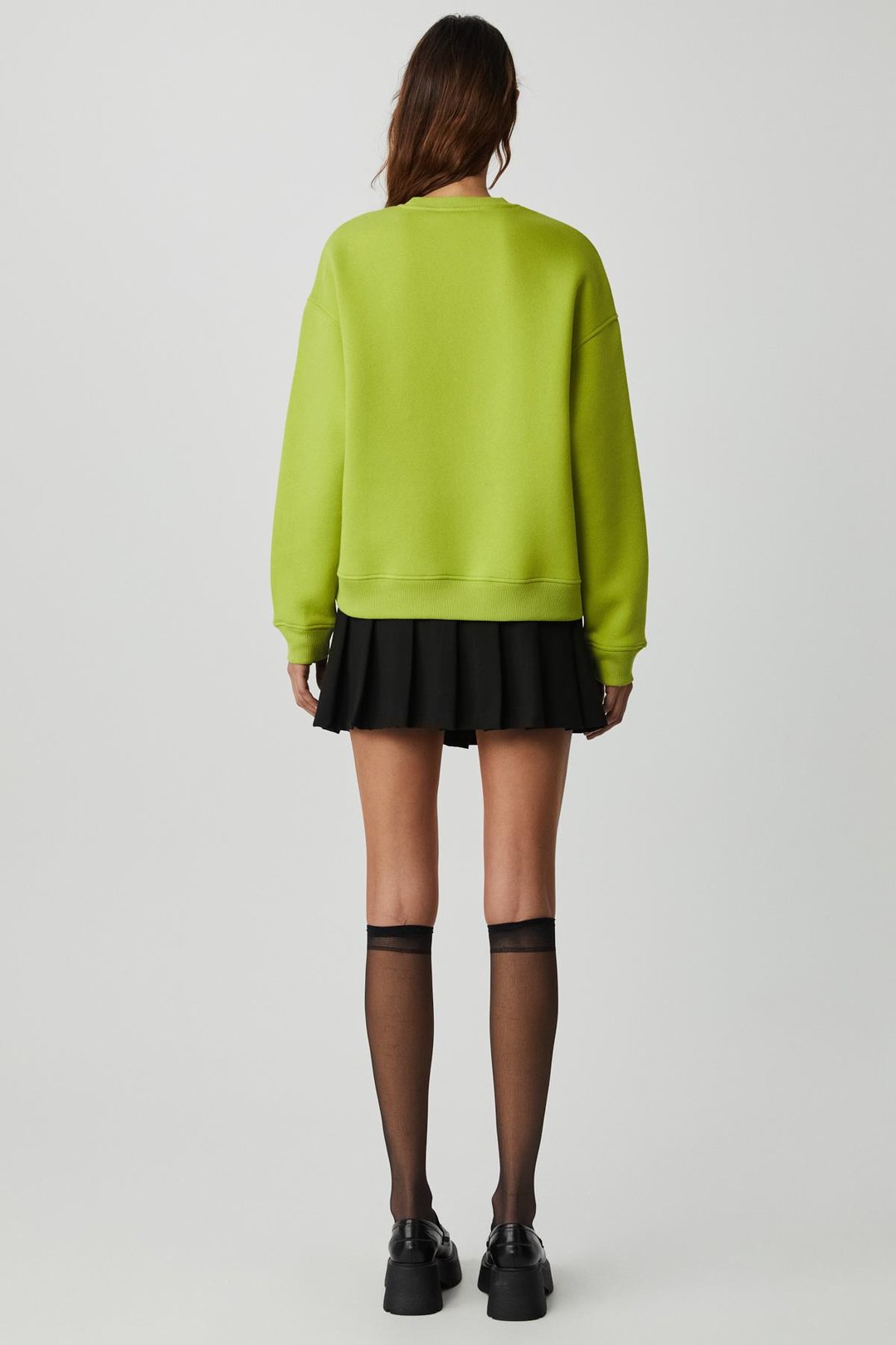 VANELTINA Kadın İçi Polarlı 3 İplik Organik Pamuk Oversize Basic Bisiklet Yaka Fıstık Yeşili Sweatshirt