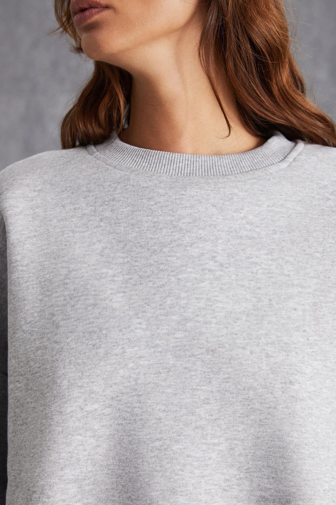 VANELTINA Kadın İçi Polarlı 3 İplik Organik Pamuk Oversize Basic Bisiklet Yaka Grimelanj Sweatshirt