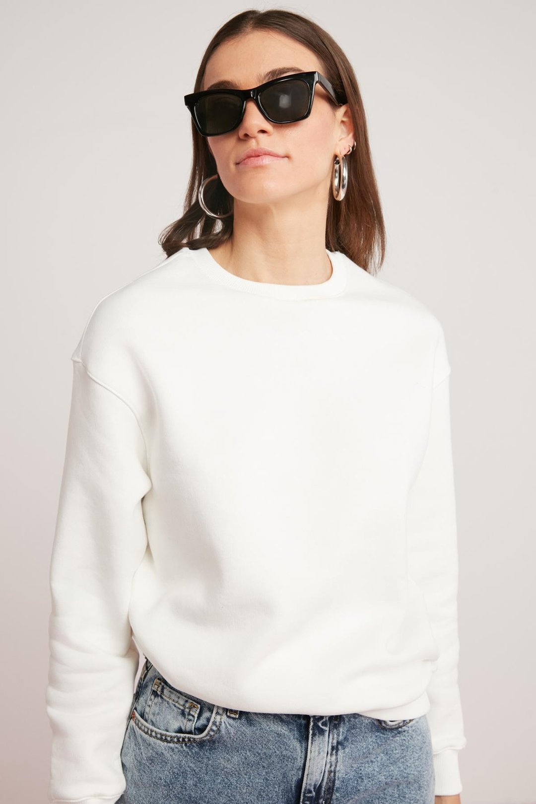 VANELTINA Relaxed Oversize Beyaz Tekli Sweatshirt