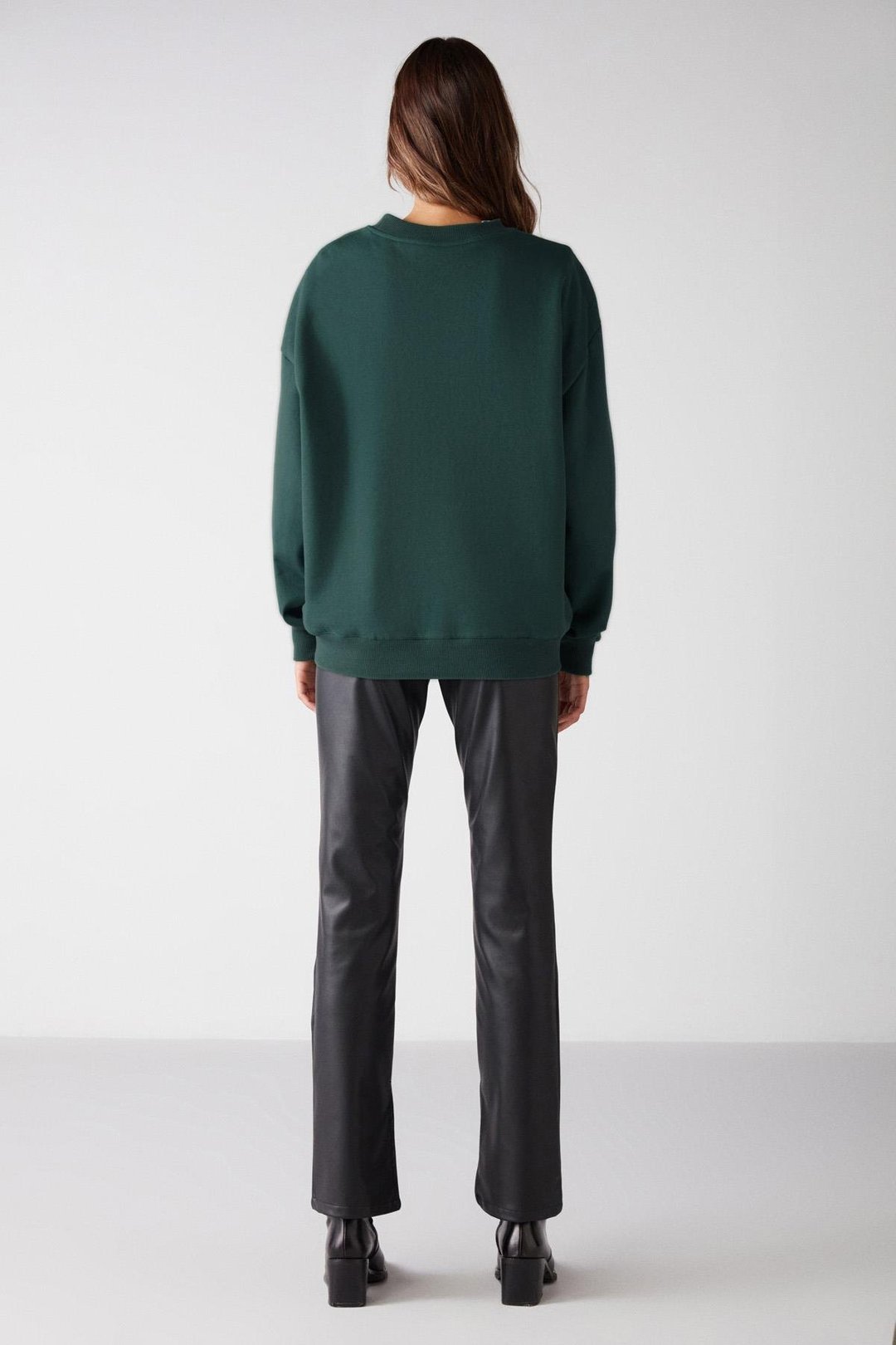 VANELTINA Relaxed Oversize Koyu Yeşil Tekli Sweatshirt