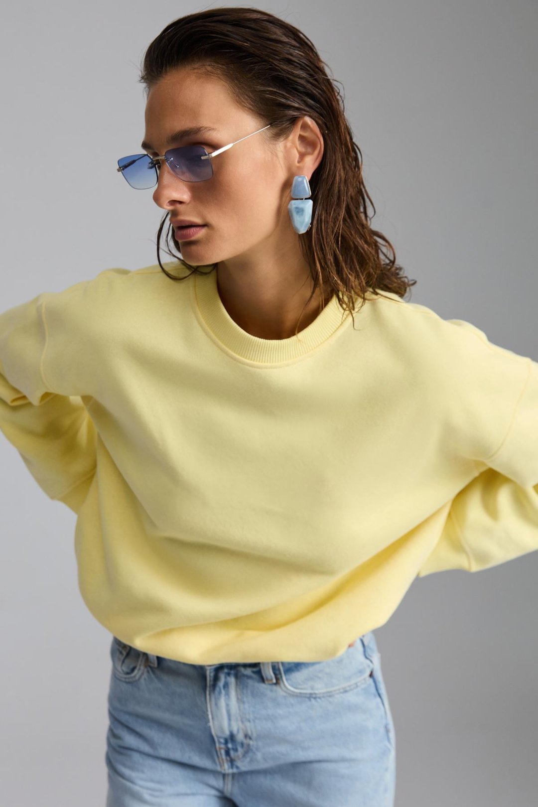 VANELTINA Relaxed Oversize Sarı Tekli Sweatshirt