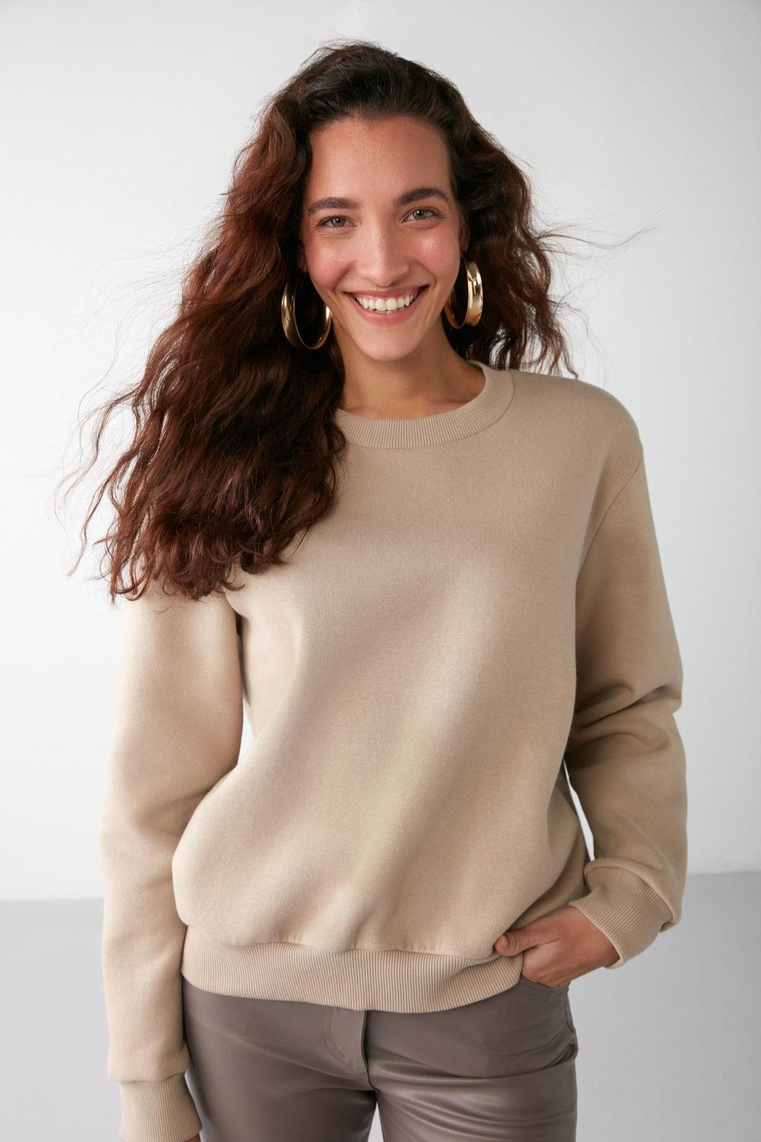 VANELTINA Relaxed Oversize Vizon Tekli Sweatshirt