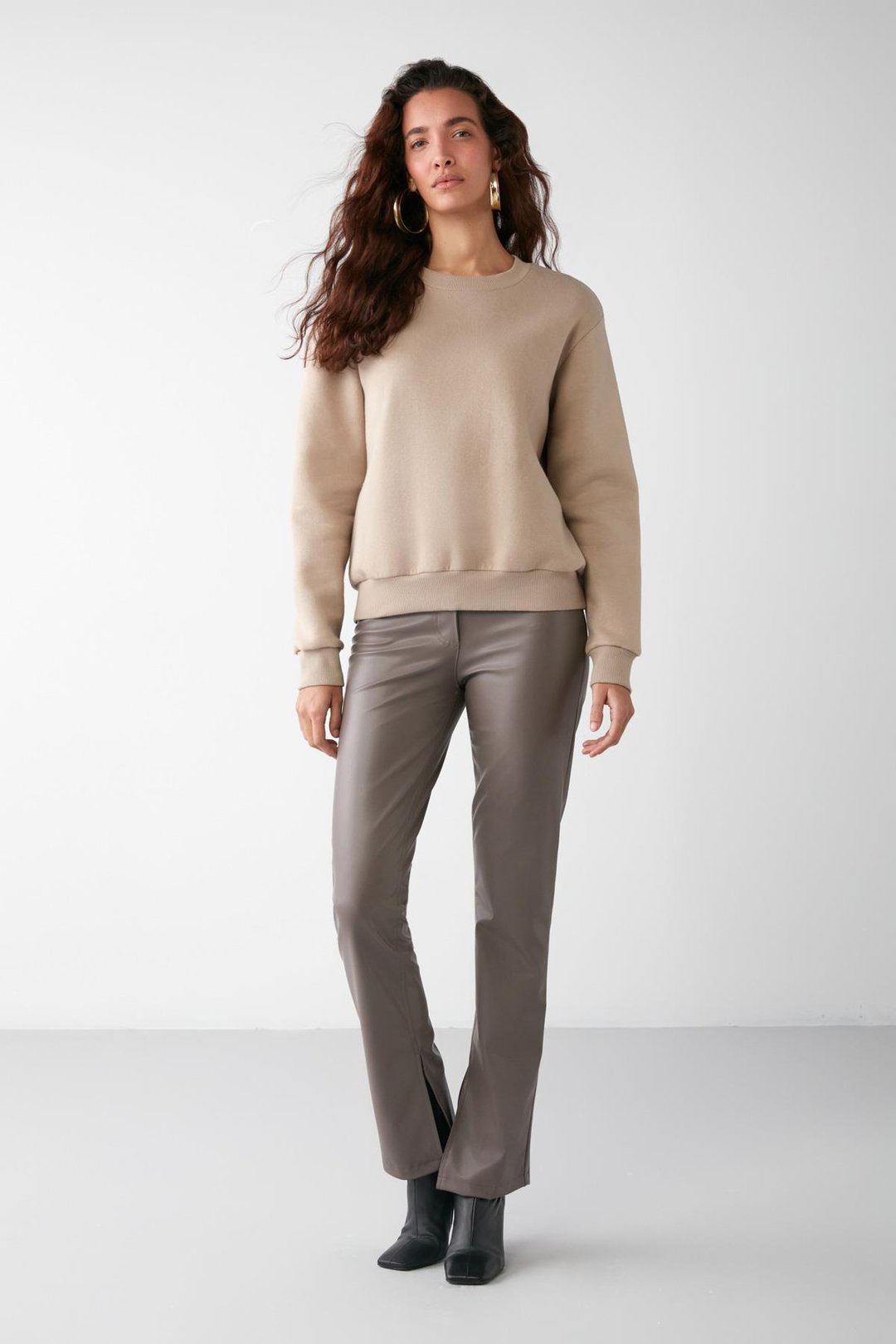 VANELTINA Relaxed Oversize Vizon Tekli Sweatshirt