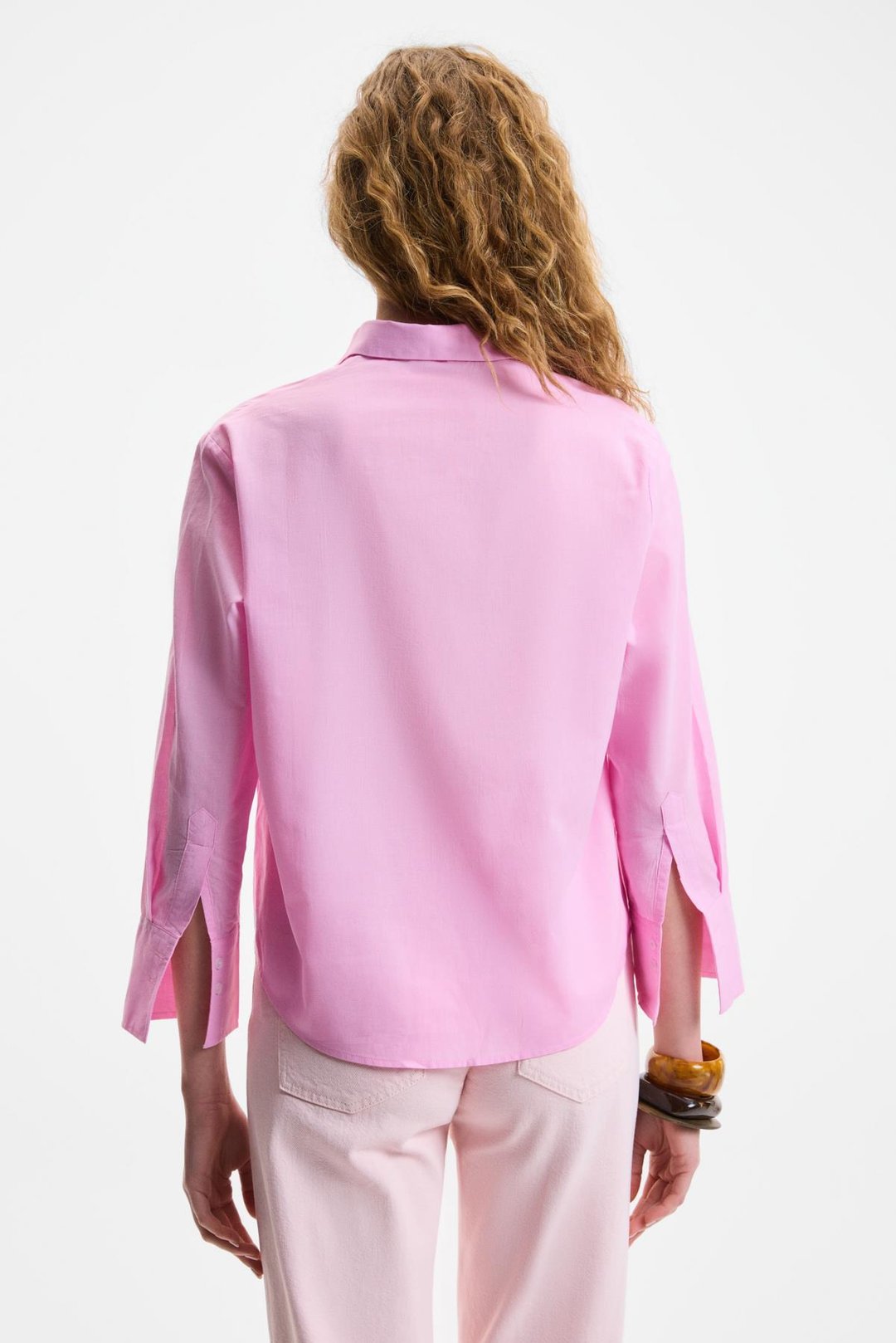 VARAZDIN Kadın Oversize Uzun Kollu %100 Pamuk Gömlek Yaka Uzun İnce Pembe Gömlek