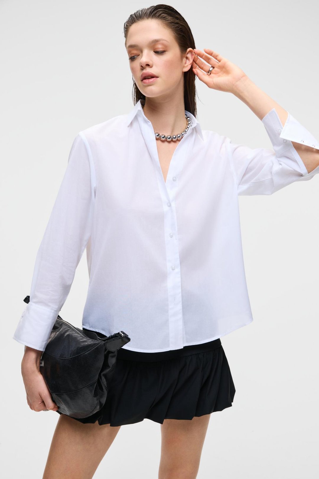 VARAZDIN Kadın Oversize Uzun Kollu %100 Pamuk Gömlek Yaka Uzun İnce Beyaz Gömlek