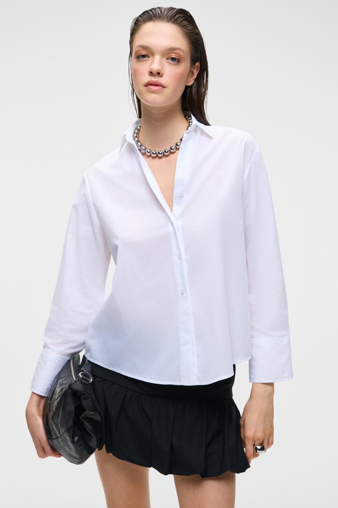 VARAZDIN Kadın Oversize Uzun Kollu %100 Pamuk Gömlek Yaka Uzun İnce Beyaz Gömlek