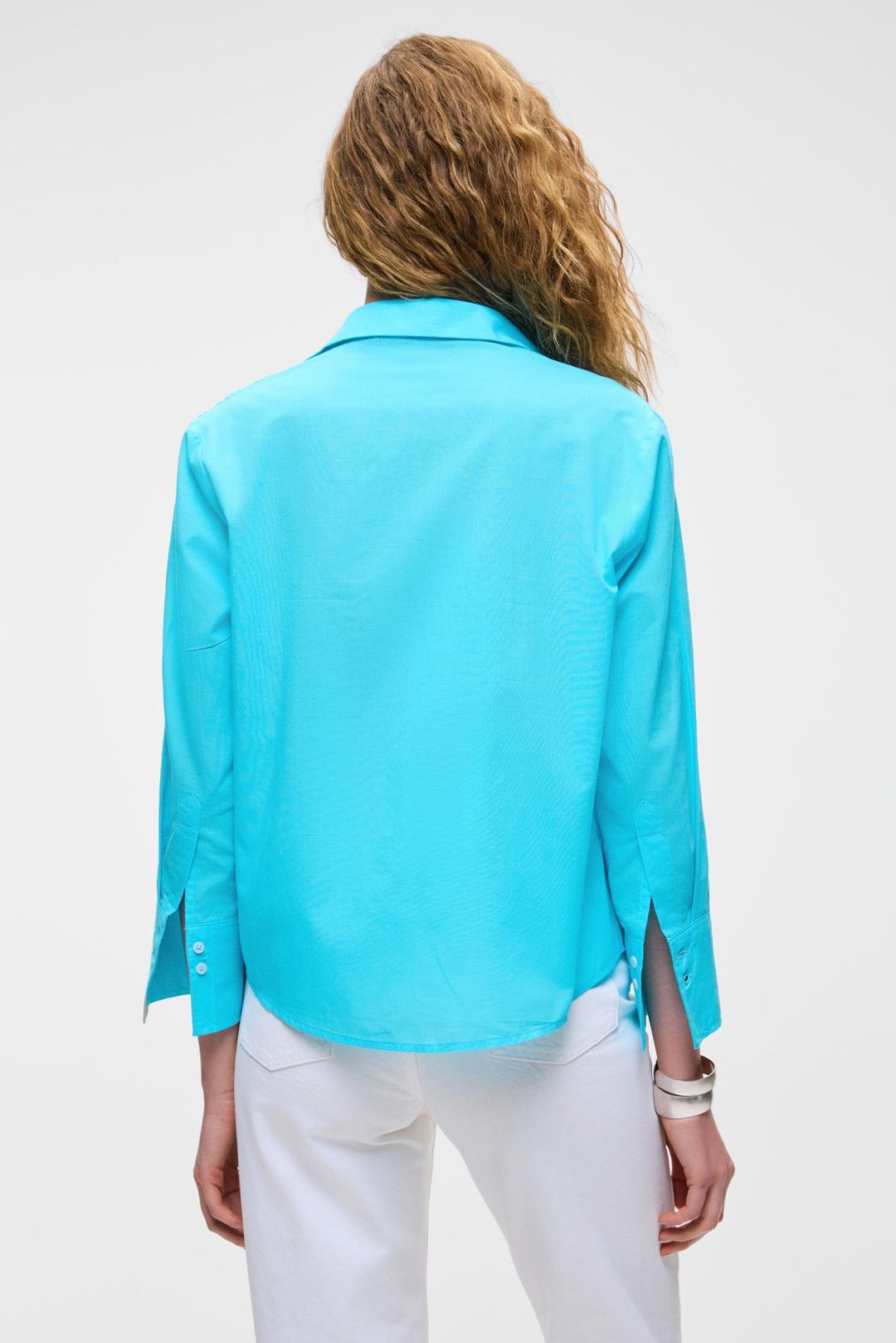 VARAZDIN Kadın Oversize Uzun Kollu %100 Pamuk Gömlek Yaka Uzun İnce Mavi Gömlek