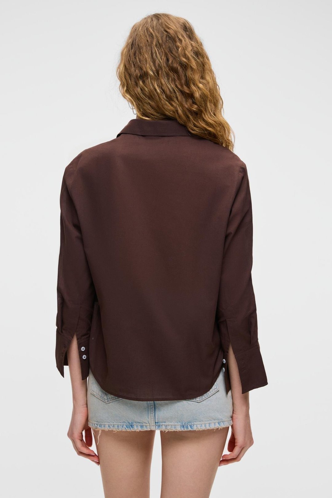 VARAZDIN Kadın Oversize Uzun Kollu %100 Pamuk Gömlek Yaka Uzun İnce Koyu Kahverengi Gömlek