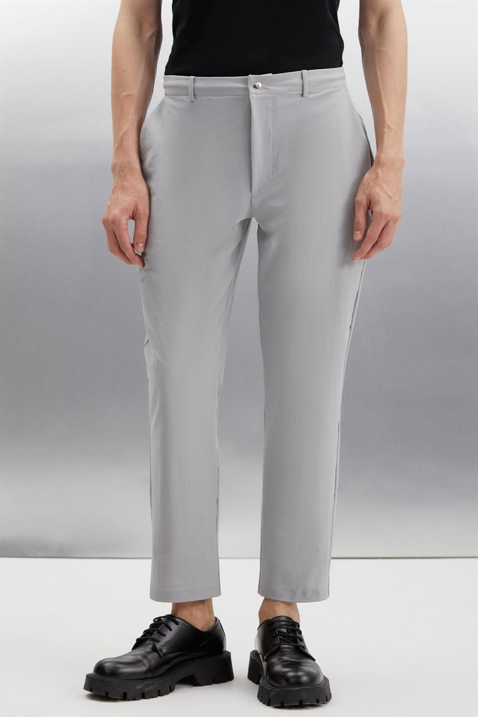 VASSEL  Regular Gri Tekli Pantolon