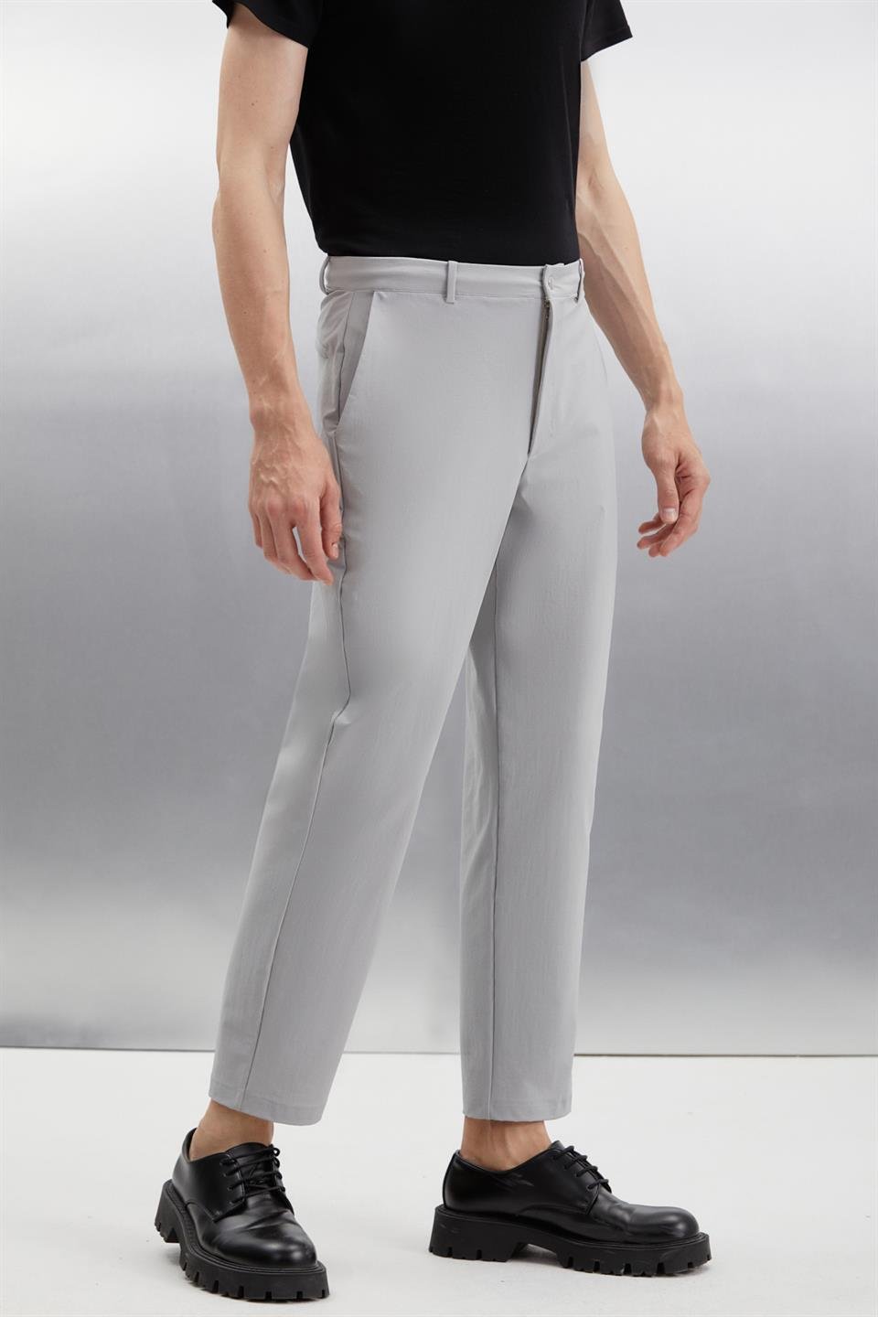 VASSEL  Regular Gri Tekli Pantolon