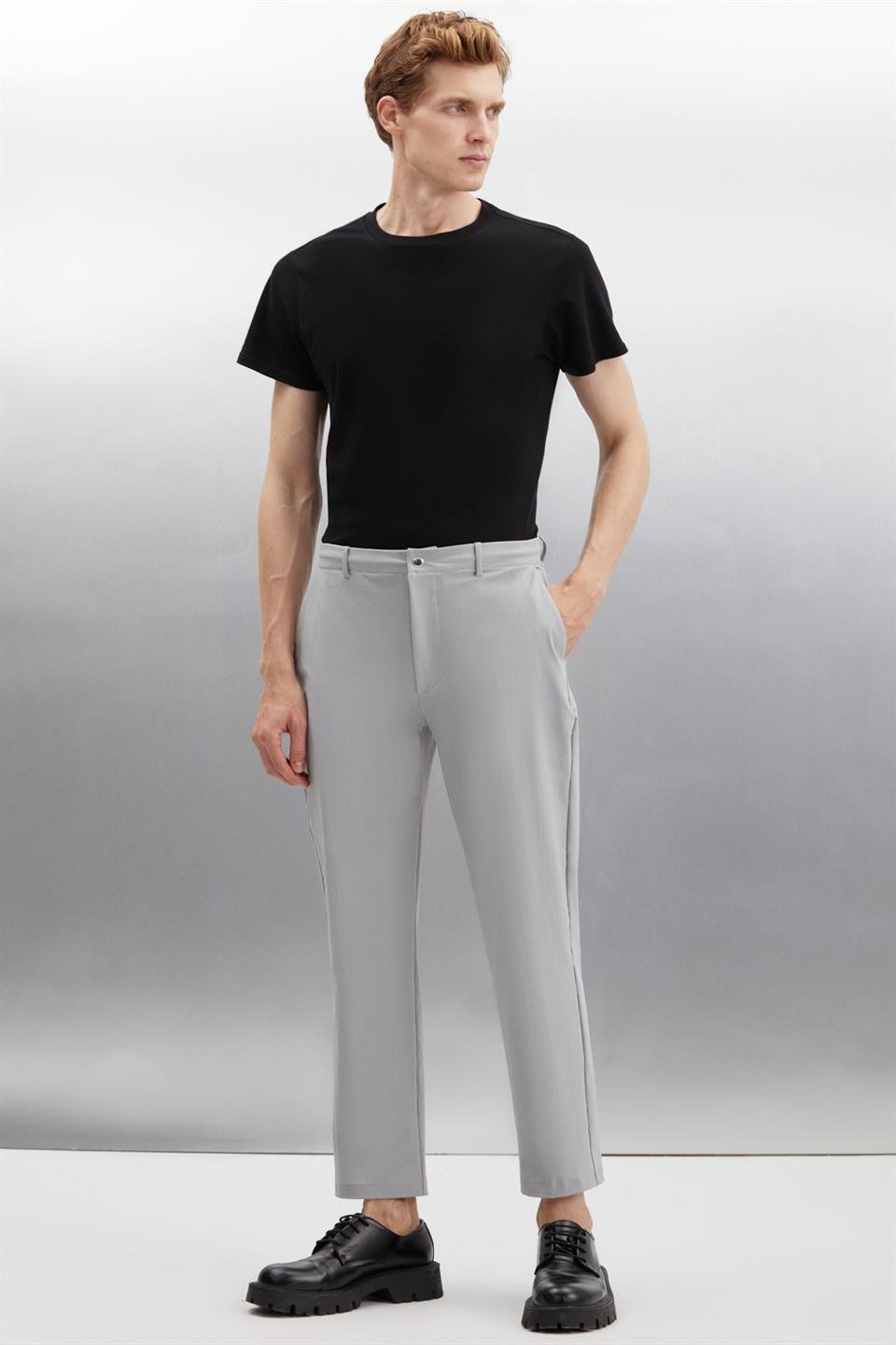 VASSEL  Regular Gri Tekli Pantolon