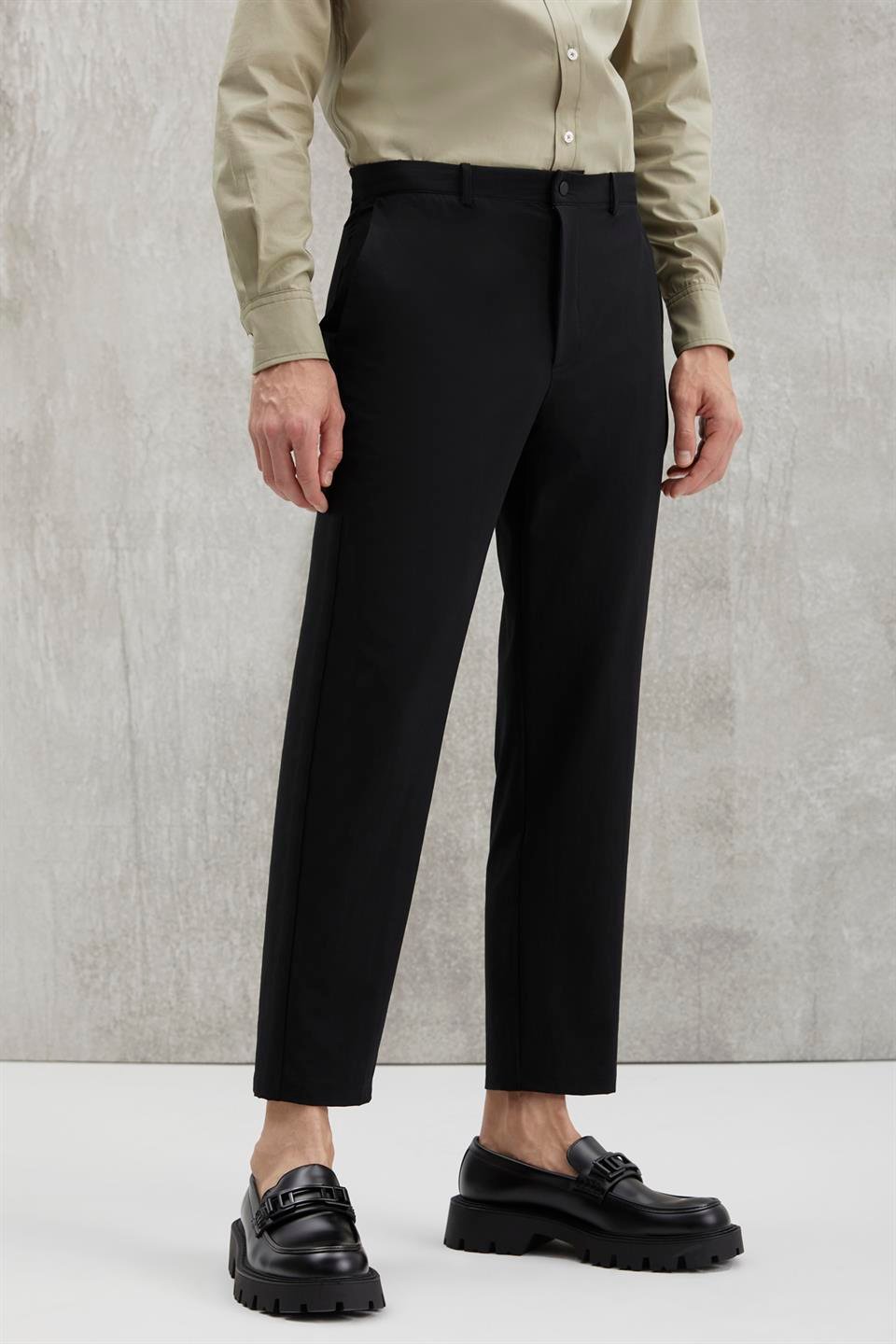 VASSEL  Regular Siyah Tekli Pantolon