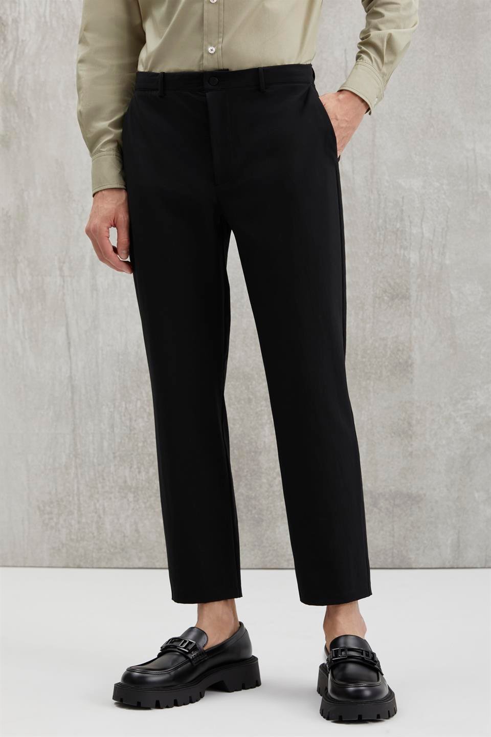 VASSEL  Regular Siyah Tekli Pantolon