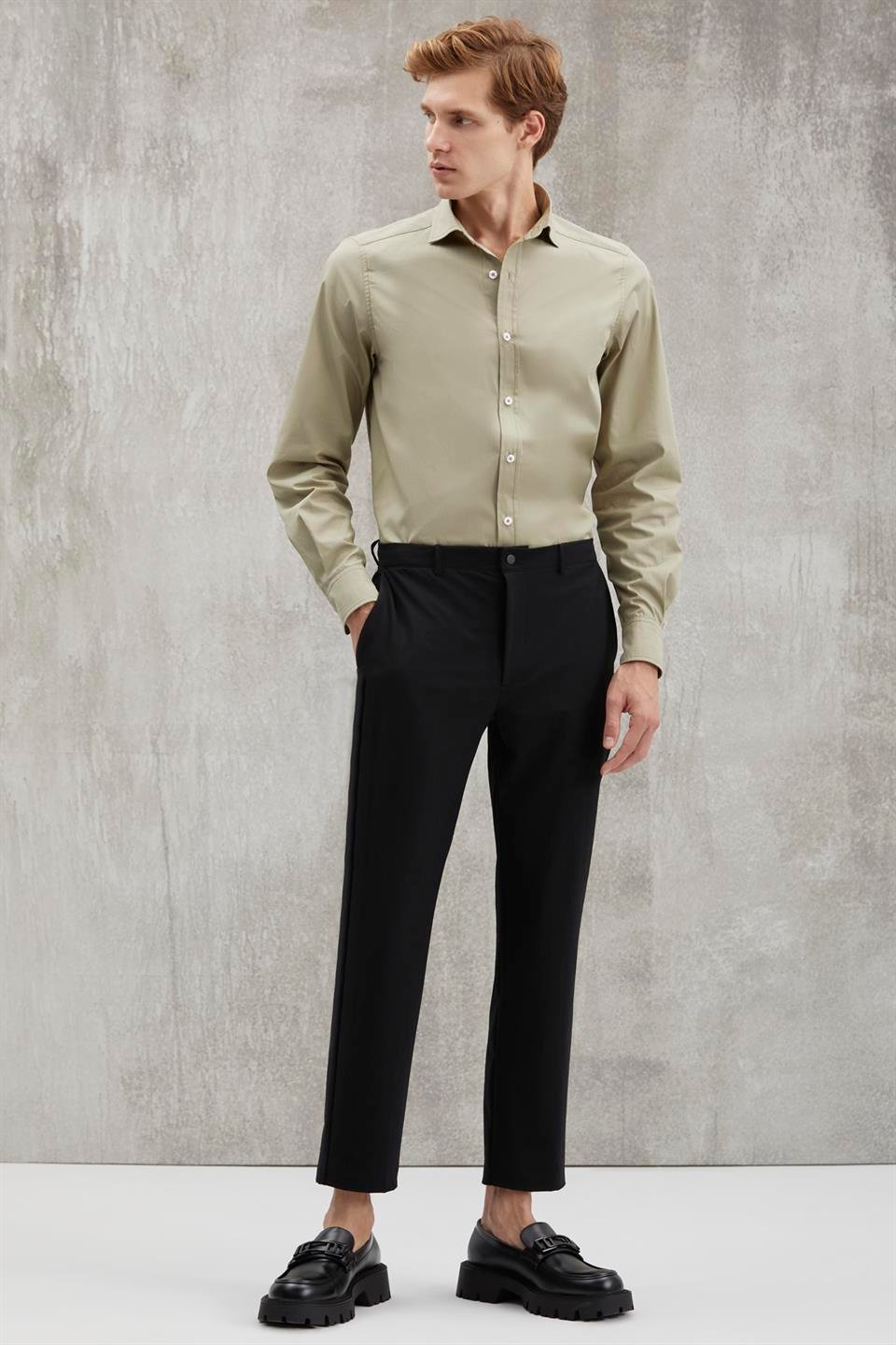 VASSEL  Regular Siyah Tekli Pantolon