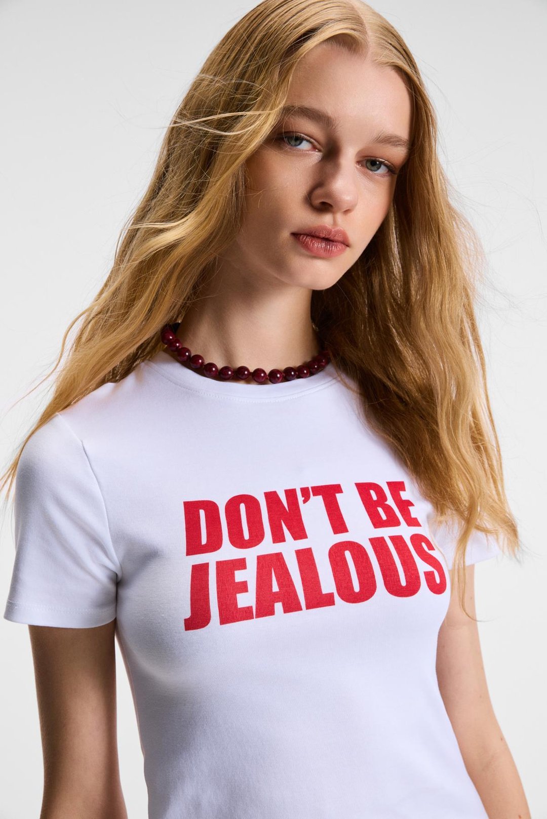 VELINA Kadın Bisiklet Yaka Kısa Kollu Önü Baskılı Slim Beyaz T-Shirt