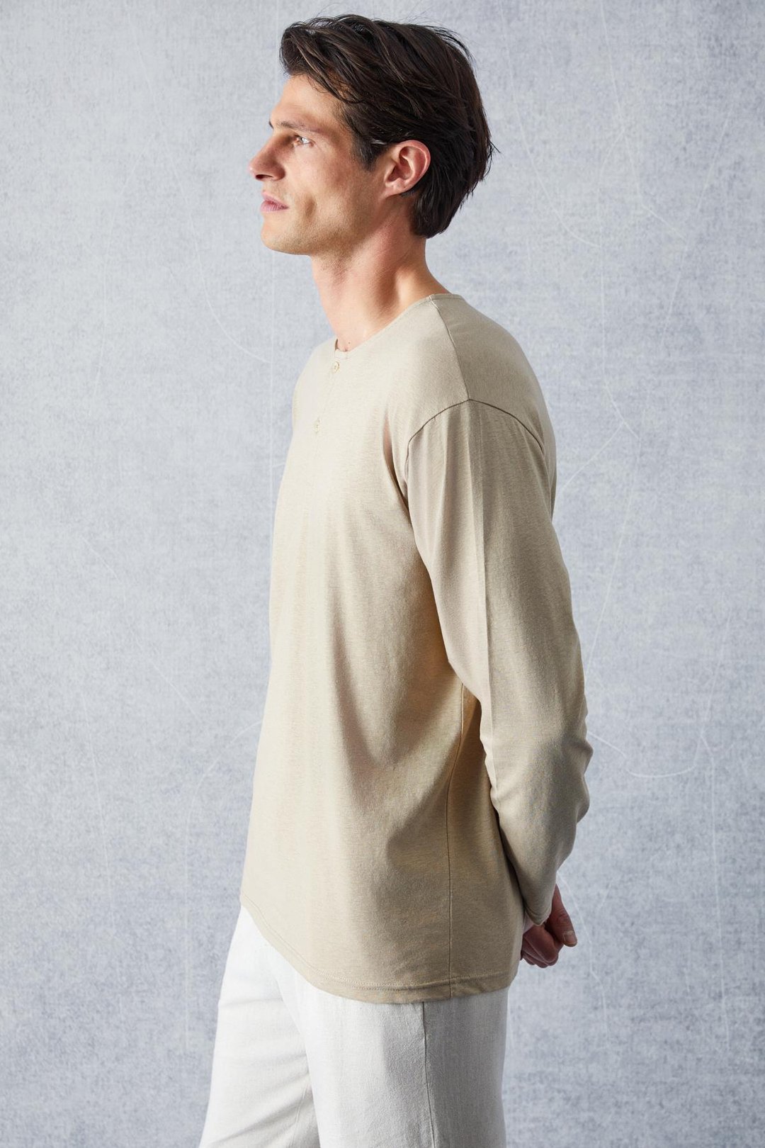 VENEZIA Erkek Özel Rustik Dokulu Bej Sweatshirt