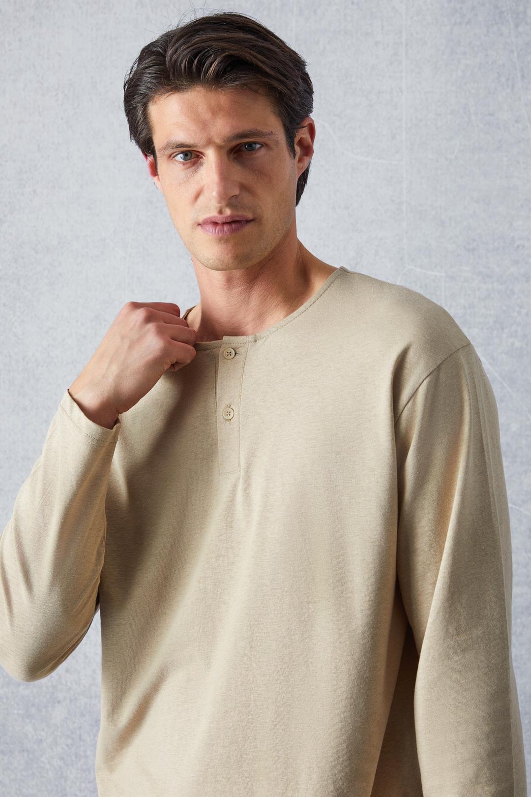 VENEZIA Erkek Özel Rustik Dokulu Bej Sweatshirt