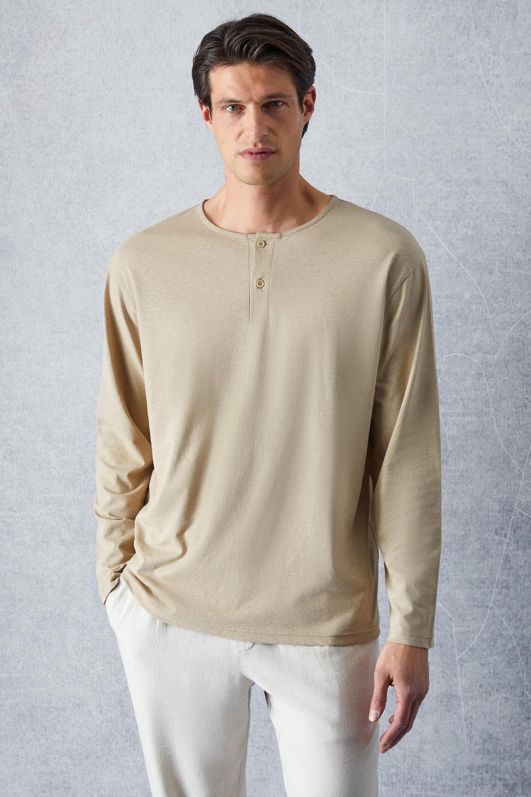 VENEZIA Erkek Özel Rustik Dokulu Bej Sweatshirt