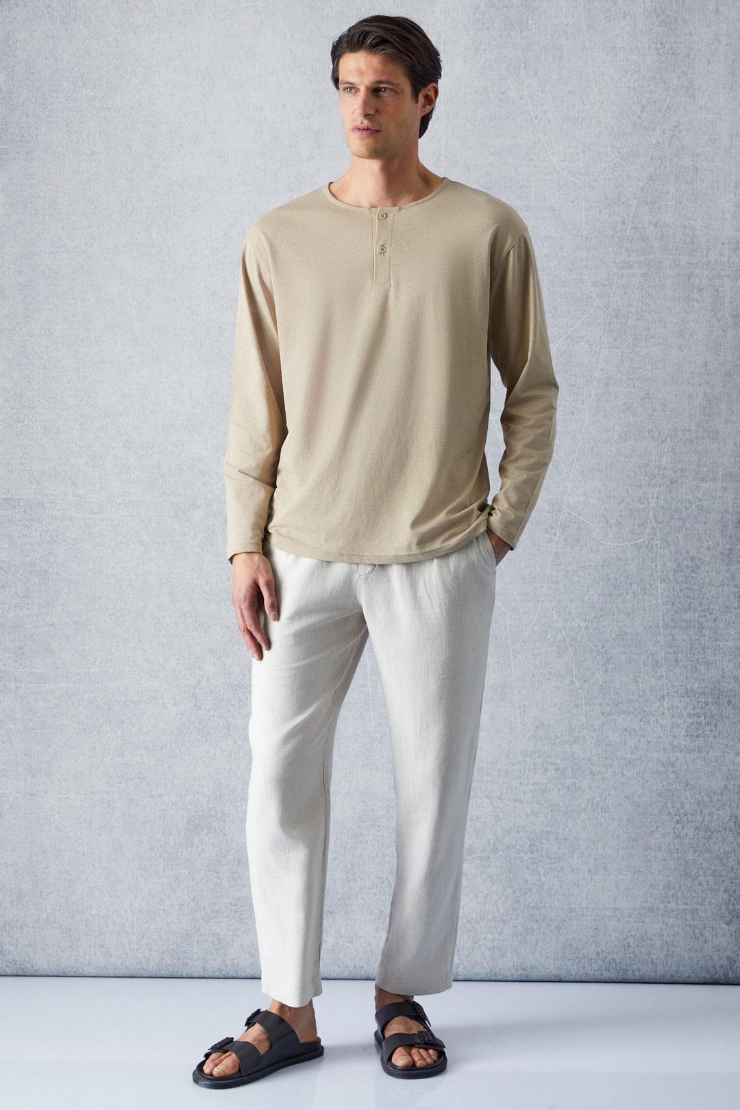 VENEZIA Erkek Özel Rustik Dokulu Bej Sweatshirt