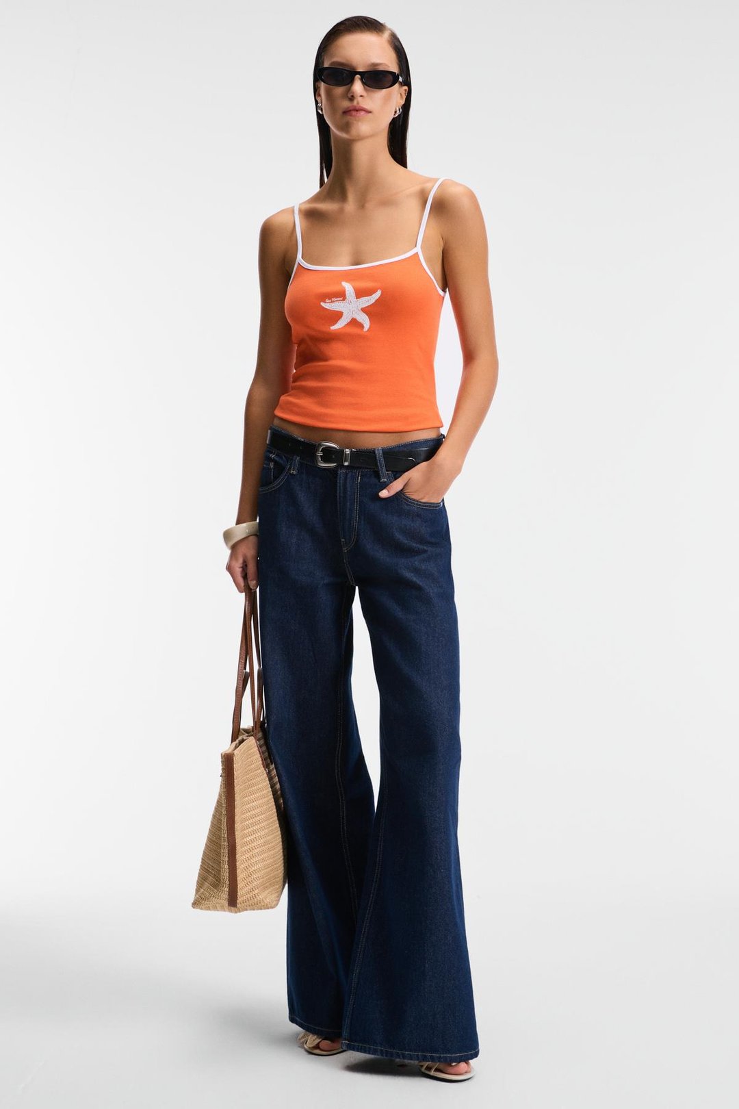 VENSORA Kadın Yumuşak Dokulu Baskılı Esnek Kumaş Kontrast Biyeli Askılı Yaka Turuncu Bluz