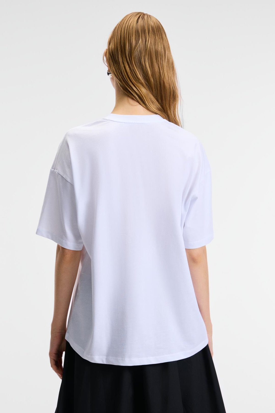 VEYMIRA Kadın %100 Pamuk Bisiklet Yaka Kısa Kollu Oversize Fit Beyaz T-Shirt