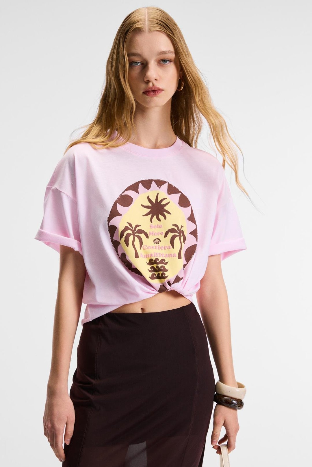 VEYMIRA Kadın %100 Pamuk Bisiklet Yaka Kısa Kollu Oversize Fit Pembe T-Shirt