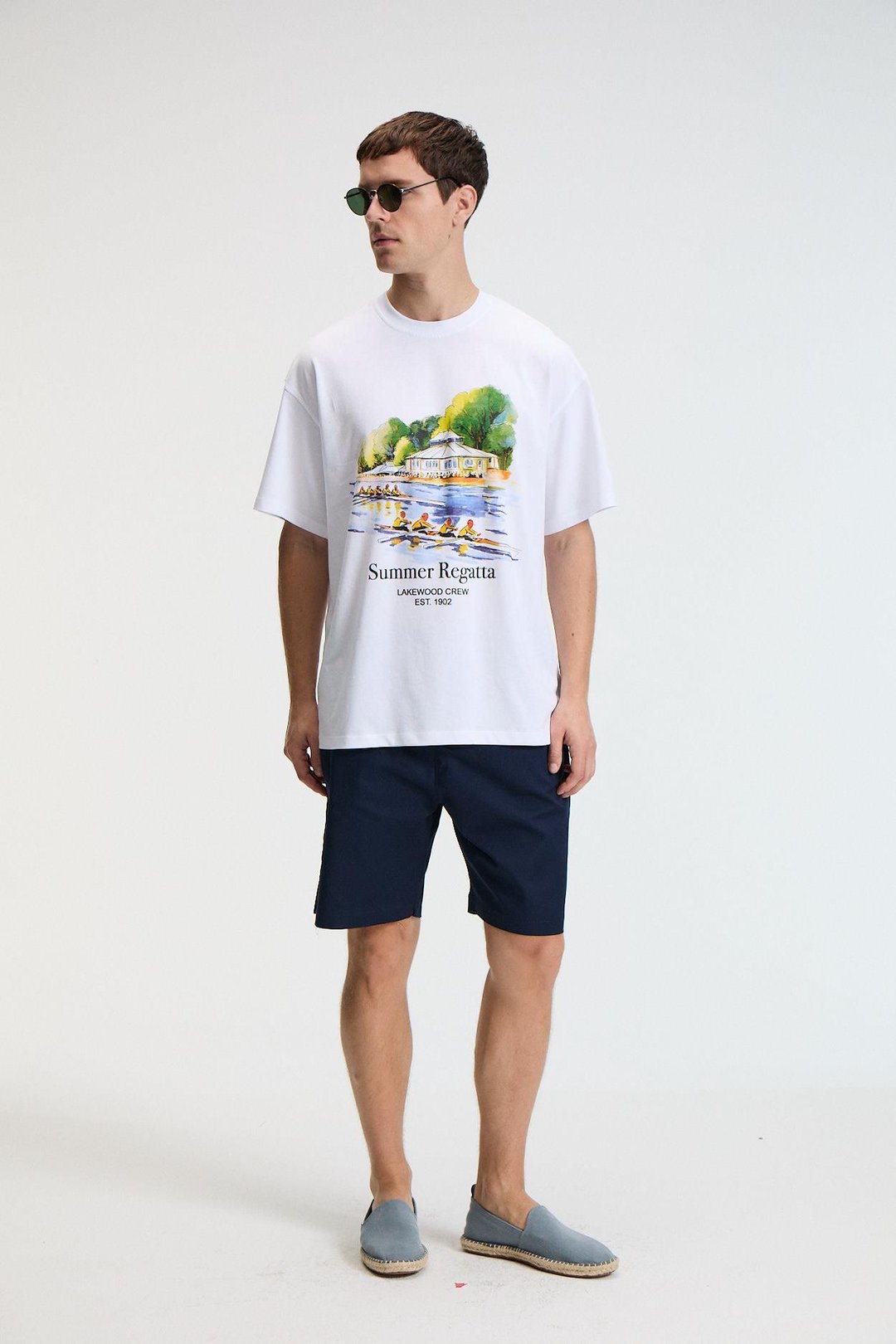 VEYRON Erkek %100 Pamuk Oversize Fit Baskılı Kısa Kollu Yuvarlak Yakalı Beyaz T-Shirt