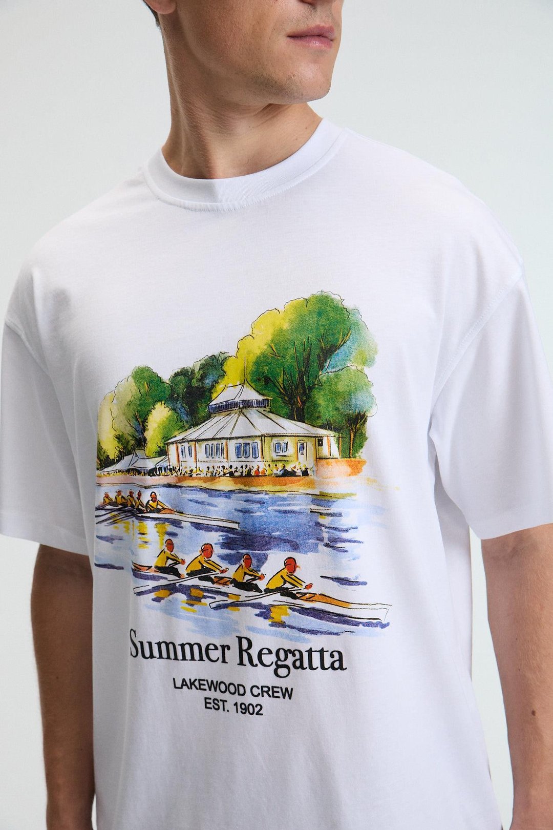 VEYRON Erkek %100 Pamuk Oversize Fit Baskılı Kısa Kollu Yuvarlak Yakalı Beyaz T-Shirt