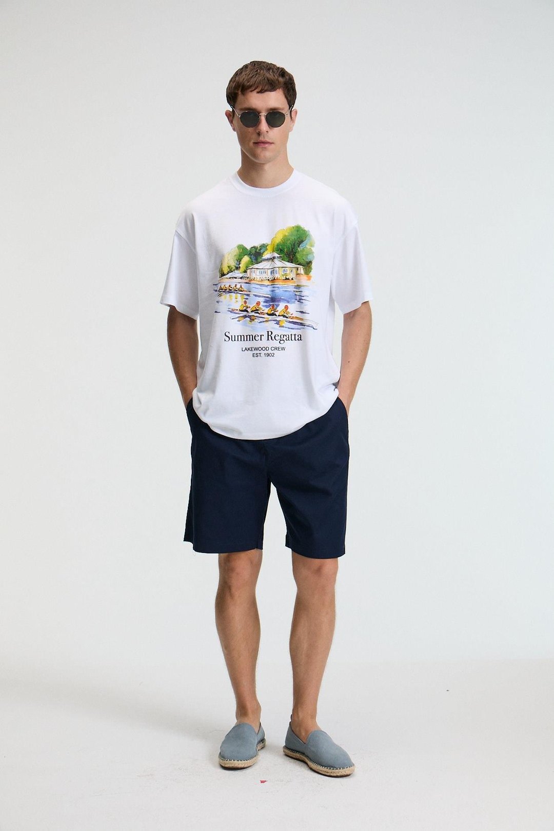 VEYRON Erkek %100 Pamuk Oversize Fit Baskılı Kısa Kollu Yuvarlak Yakalı Beyaz T-Shirt