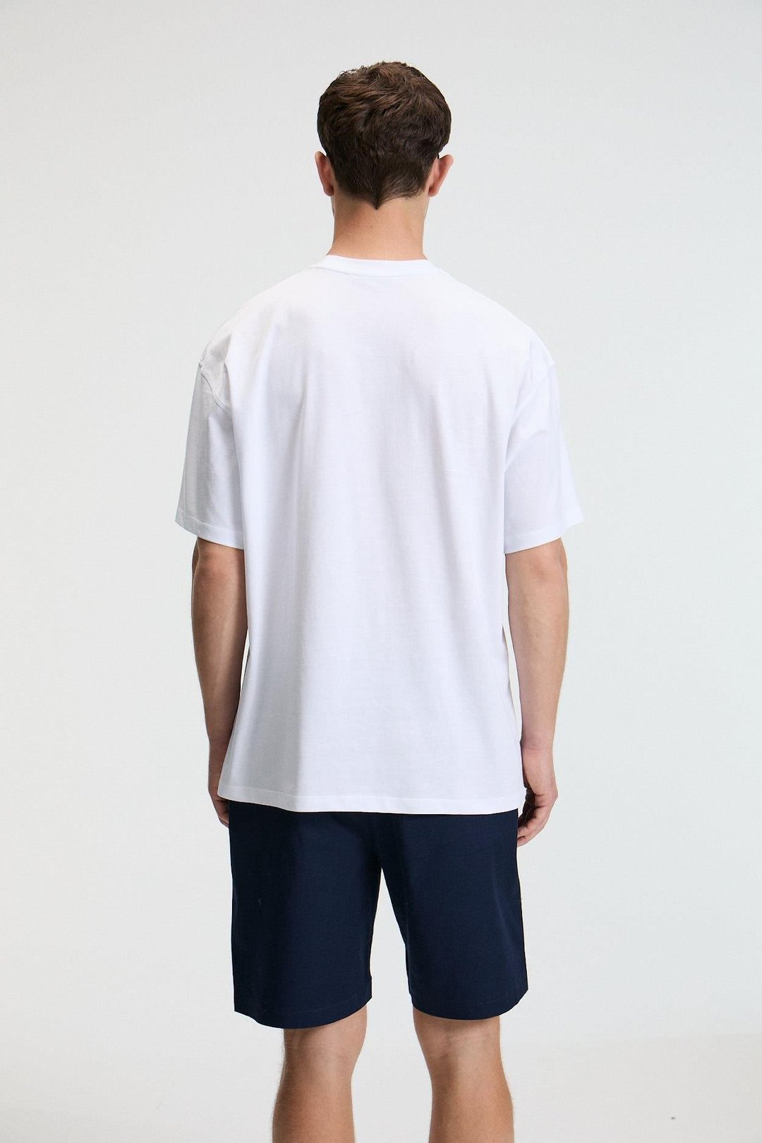 VEYRON Erkek %100 Pamuk Oversize Fit Baskılı Kısa Kollu Yuvarlak Yakalı Beyaz T-Shirt