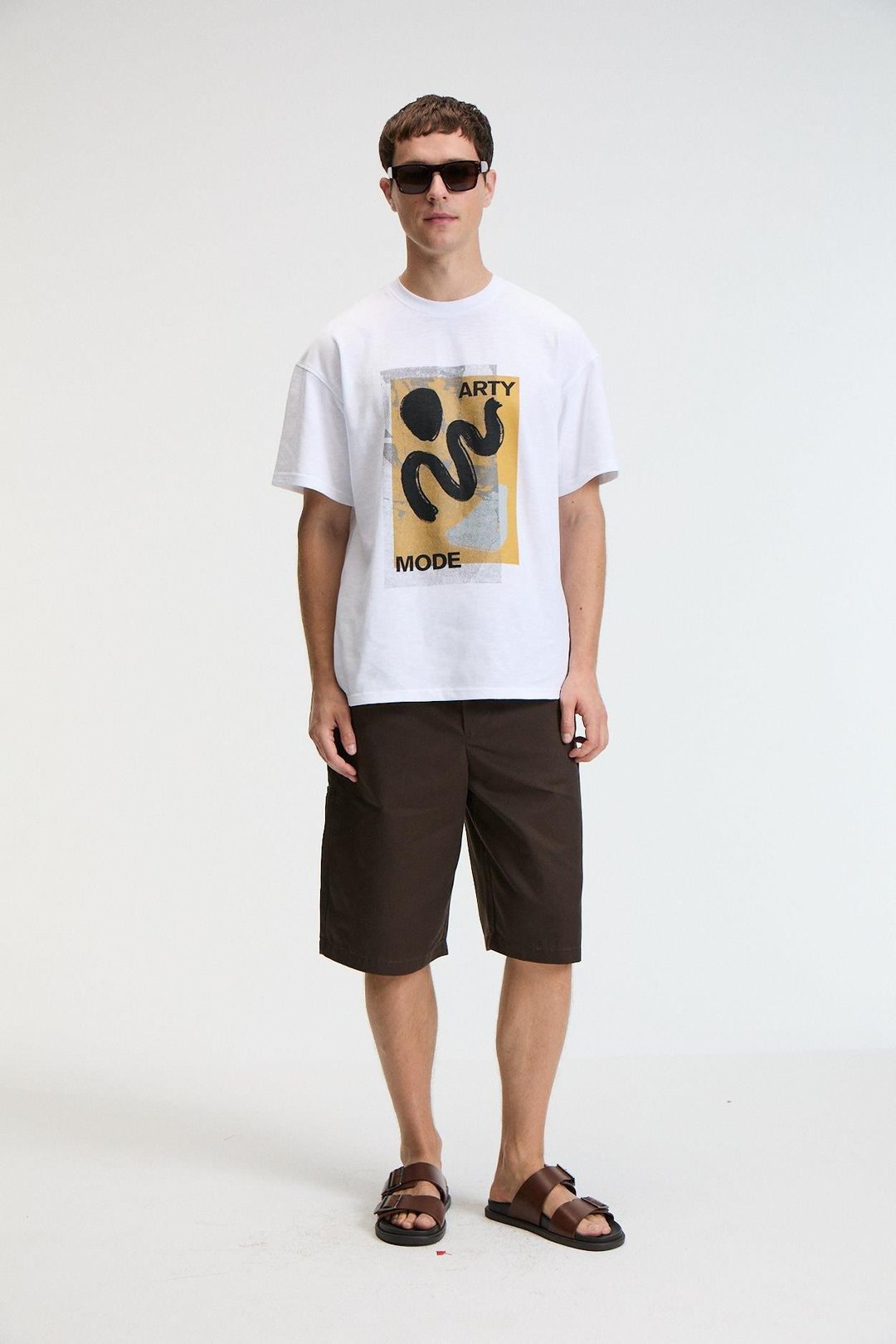 VIBE Erkek %100 Pamuk Oversıze Fit Baskılı Kısa Kollu Yuvarlak Yakalı Beyaz T-Shirt