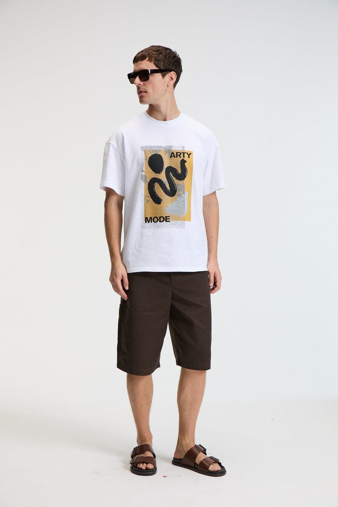 VIBE Erkek %100 Pamuk Oversıze Fit Baskılı Kısa Kollu Yuvarlak Yakalı Beyaz T-Shirt