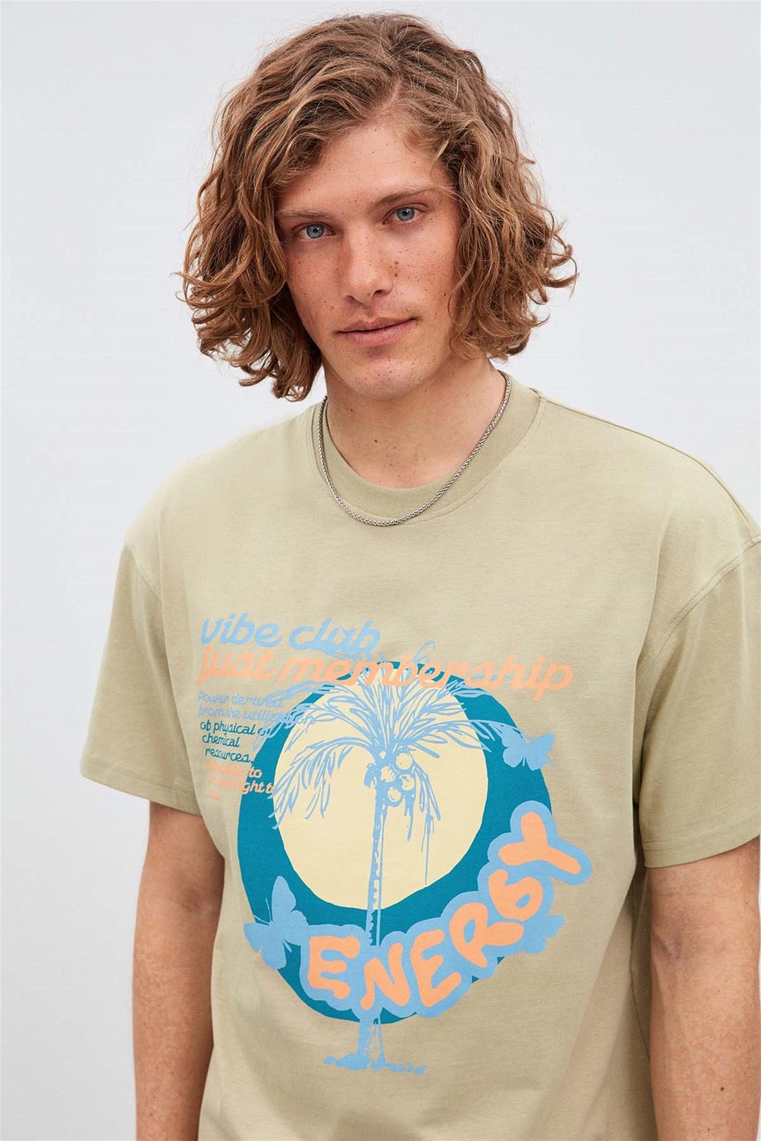 VİBE Erkek Relaxed Oversize Açık Haki Tekli T-Shirt