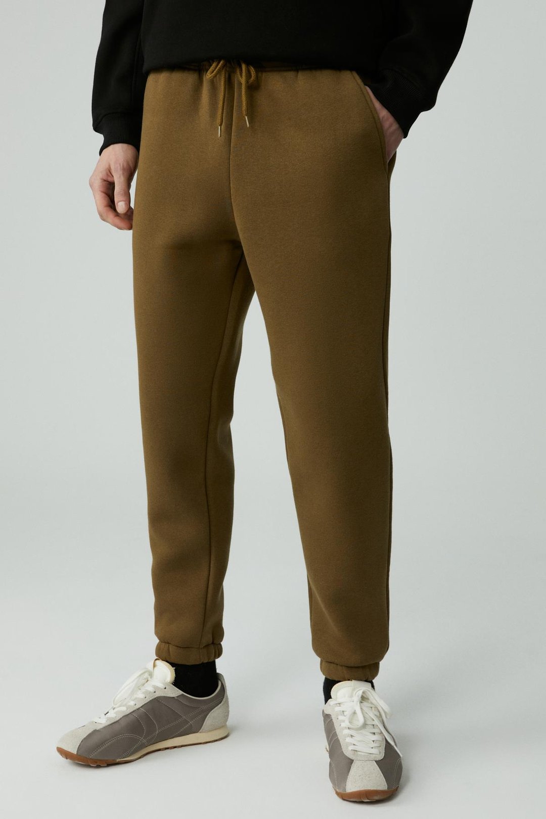 VIEGO Erkek Pamuklu İçi Polarlı Yumuşacık Relaxed Haki Eşofman Altı