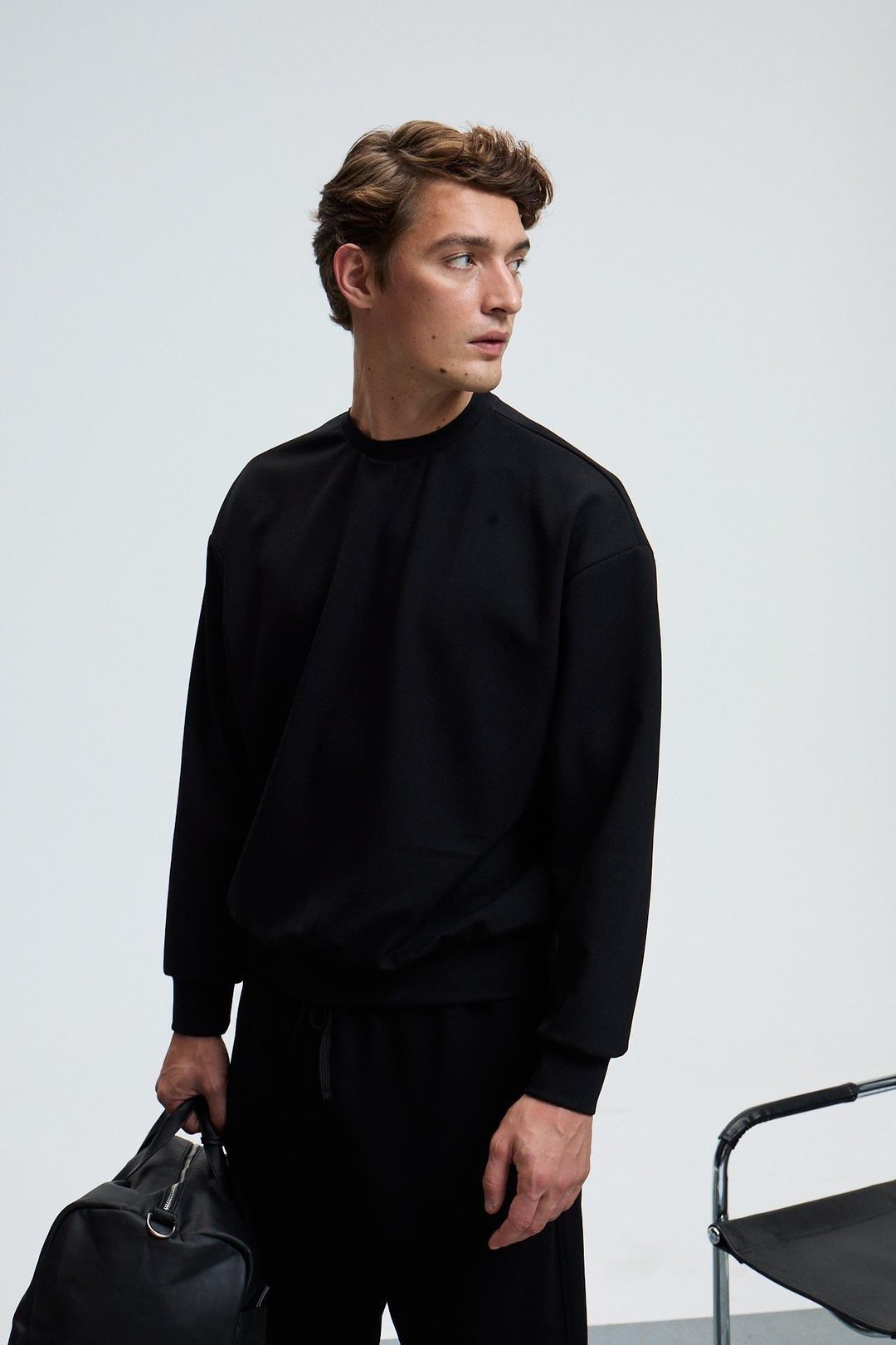 VIENTO Erkek Bisiklet Yaka Uzun Kollu Regular Fit Siyah Sweatshirt