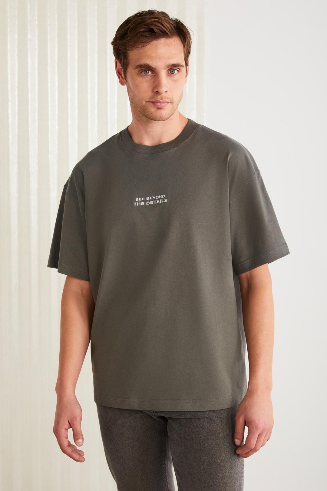 VITO Basic Oversize Gri Tekli T-Shirt