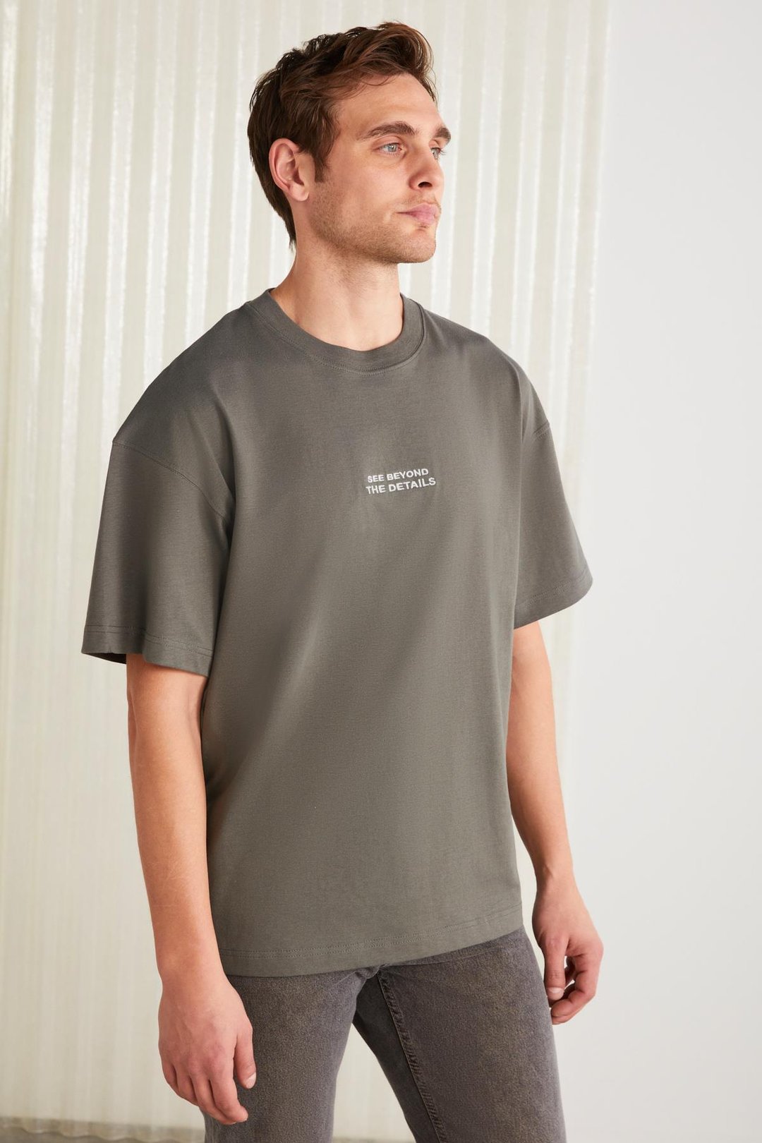 VITO Basic Oversize Gri Tekli T-Shirt