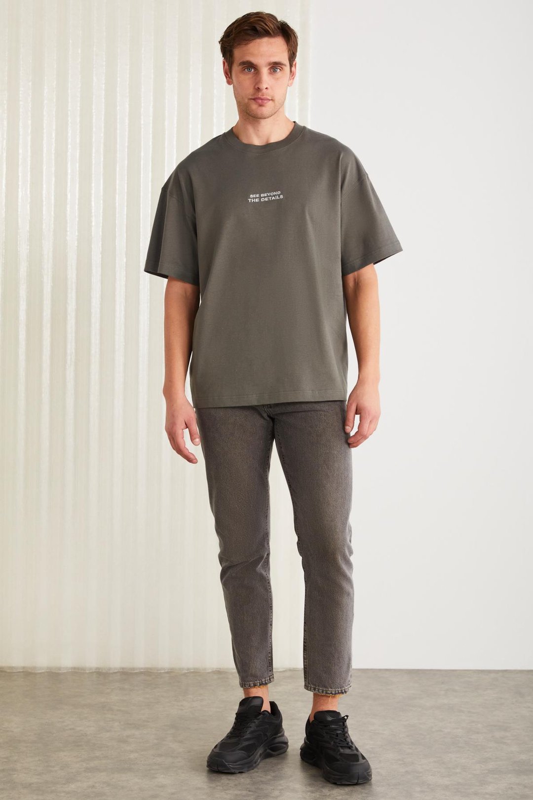 VITO Basic Oversize Gri Tekli T-Shirt