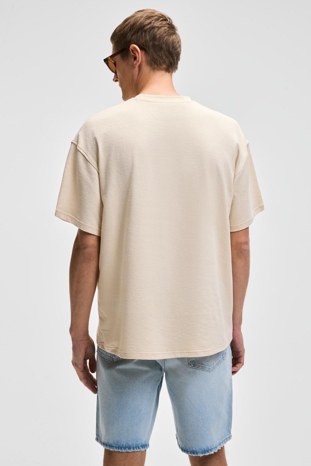 VYRO Erkek Baskı Detaylı %100 Organik Pamuk Bisiklet Yaka Oversize Vanilya T-Shirt