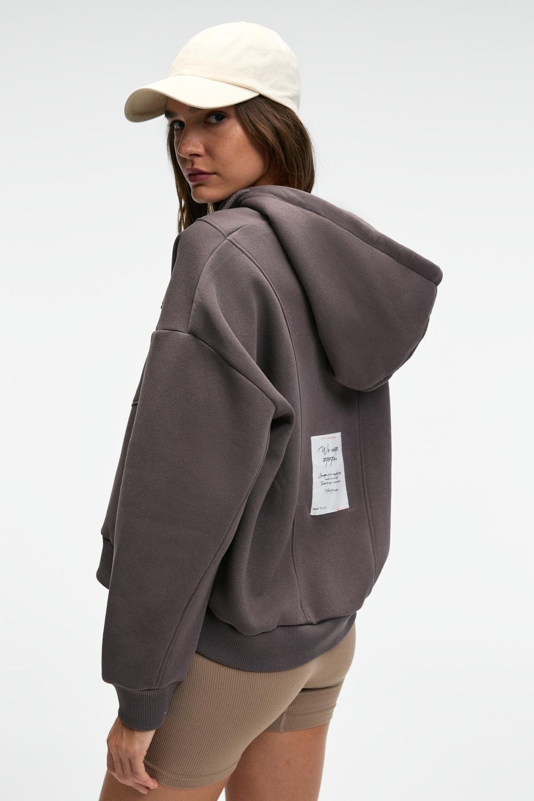 VYSELLE Kadın Önü Kesikli Metal Fermuarlı Kapüşonlu Etiket Detaylı Oversize Antrasit Sweatshirt